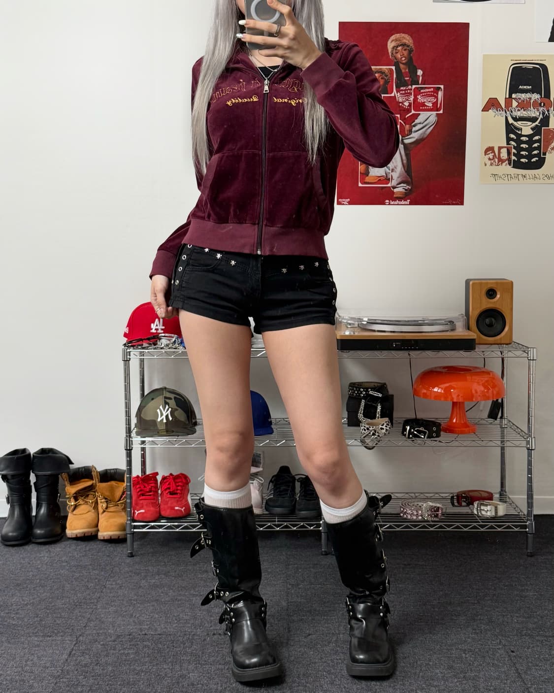 Vintage 벨벳 버건디 후드집업 상품이미지3