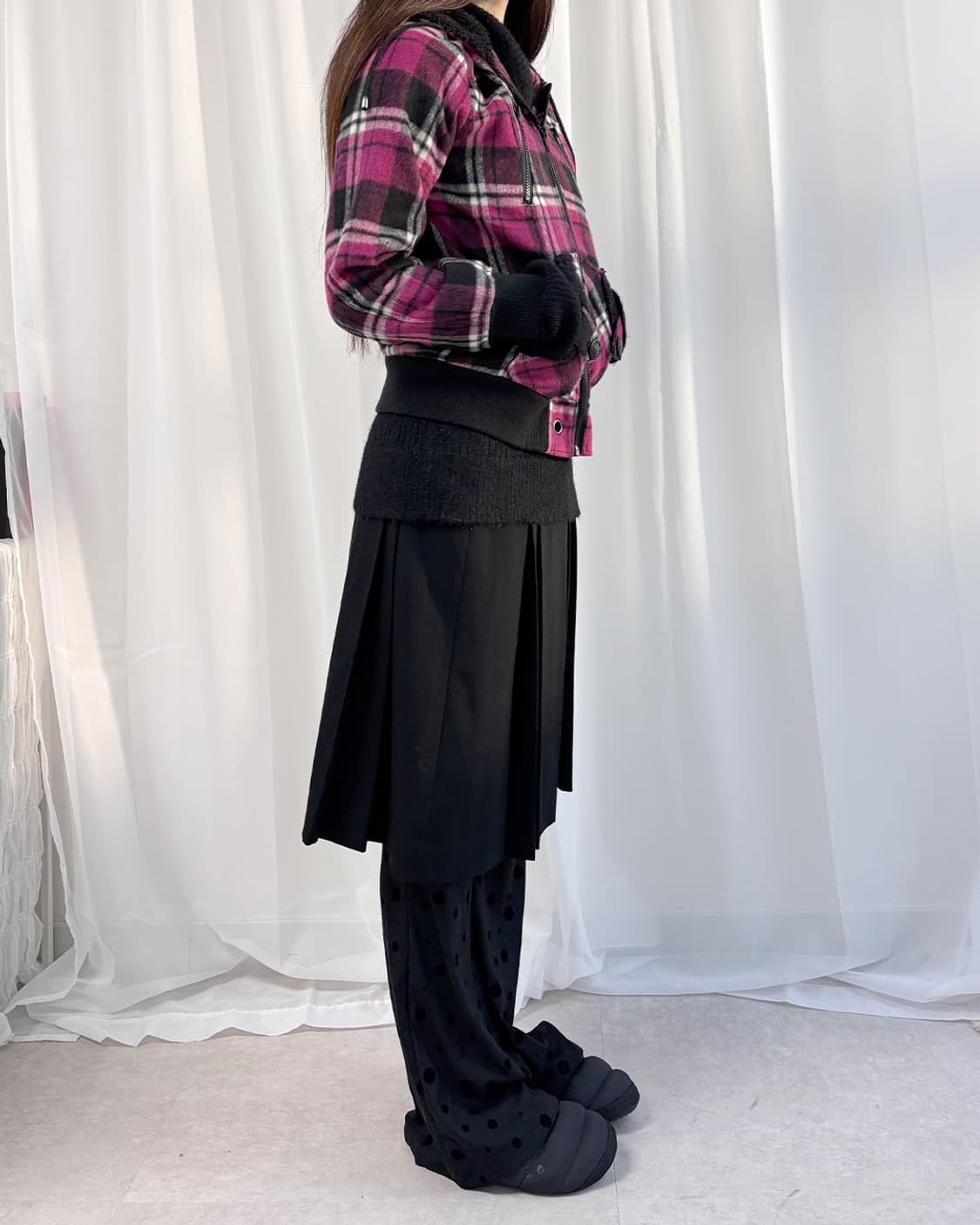 Rose Fan Fan y2k 핑크 타탄 체크 후디 점퍼 상품이미지9