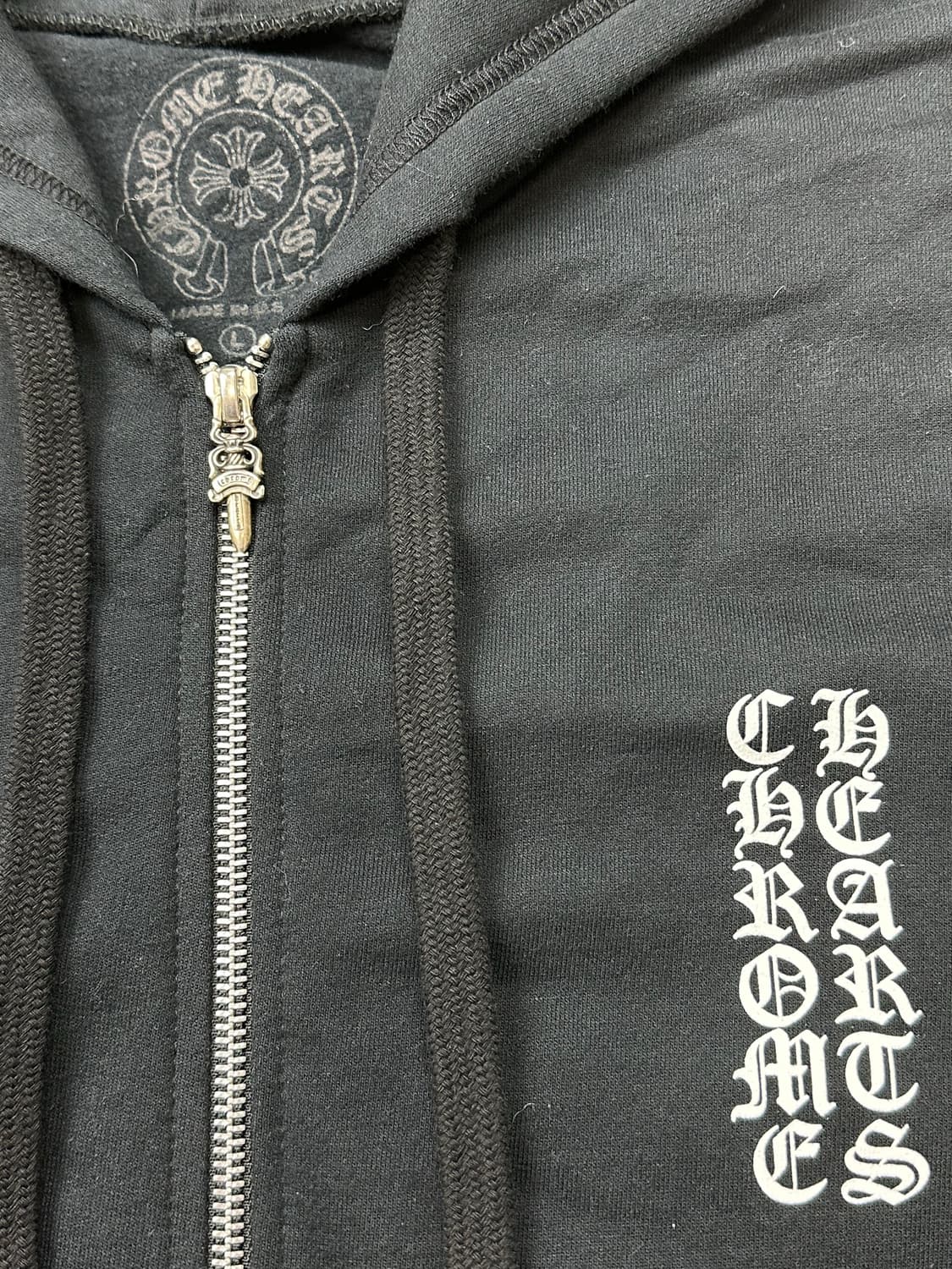 [L] 정품 크롬하츠 버티컬 롱 플리스 집업 후드 블랙 상품이미지5