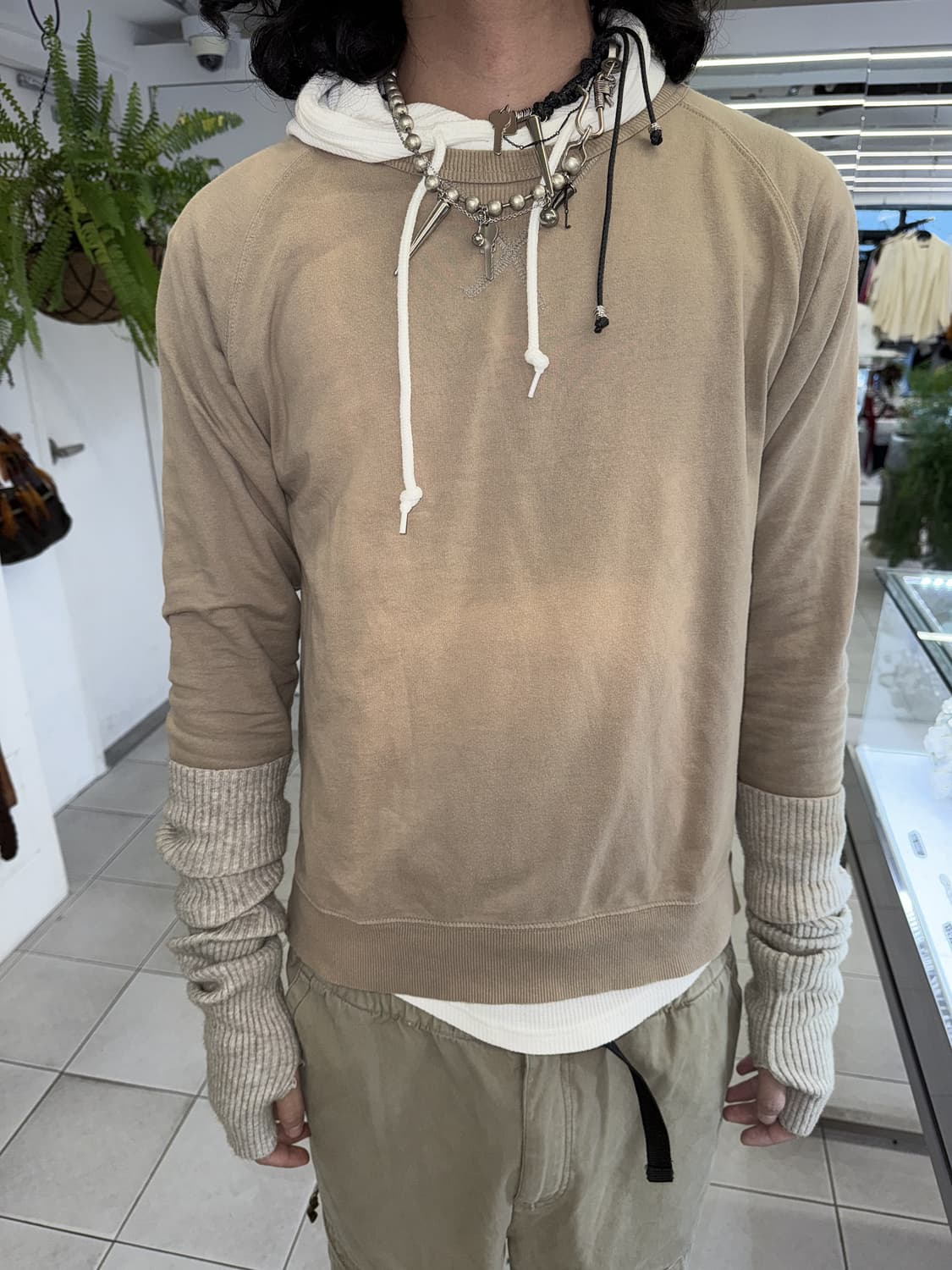 waffle knit layered sweat shirt 상품이미지1