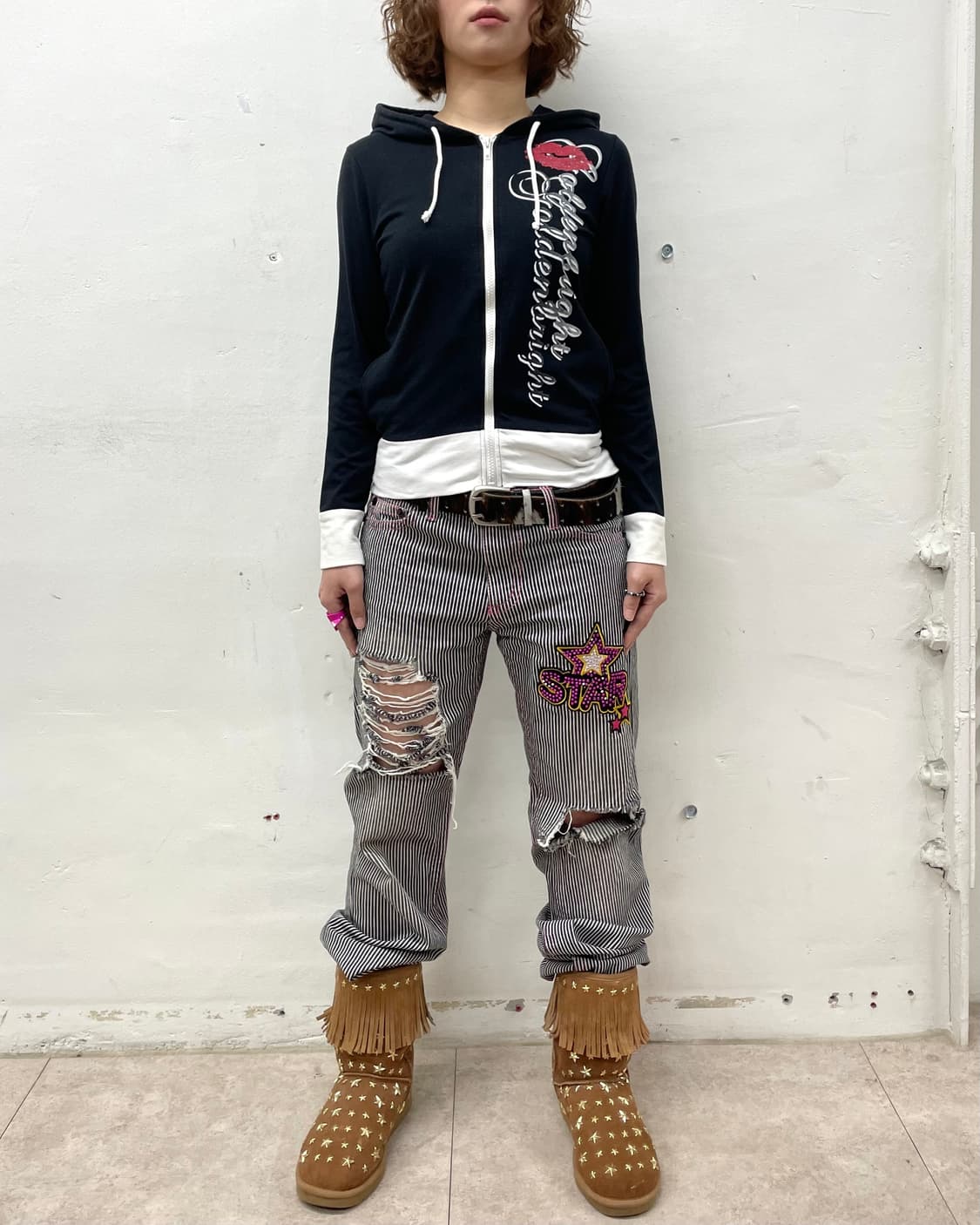 Cat Lips Girl Black Hood Zip-Up 상품이미지7