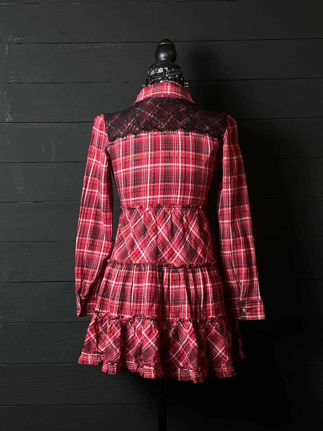 PINK LATTE 핑크 라떼 블랙 레이스 레드 체크 패턴 나나 원피스 상품이미지3