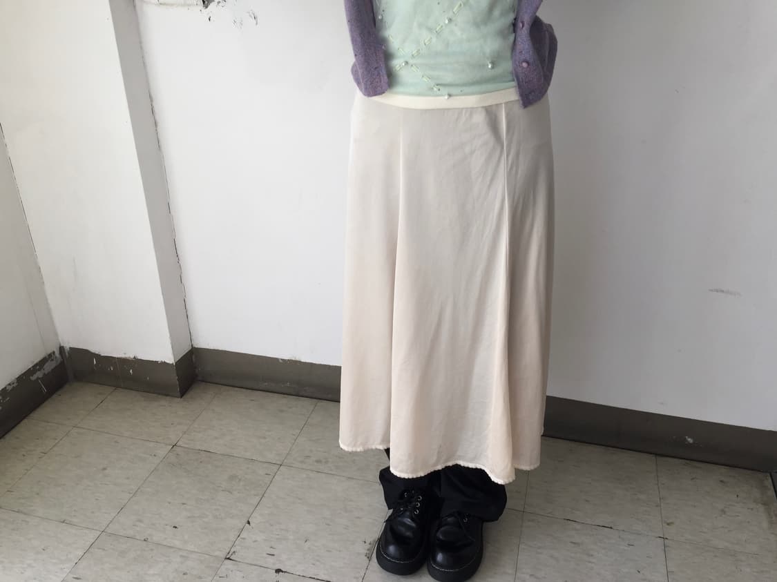 USA Vintage 갸루 란제리 새틴 레이스 슬립 맥시스커트 상품이미지3