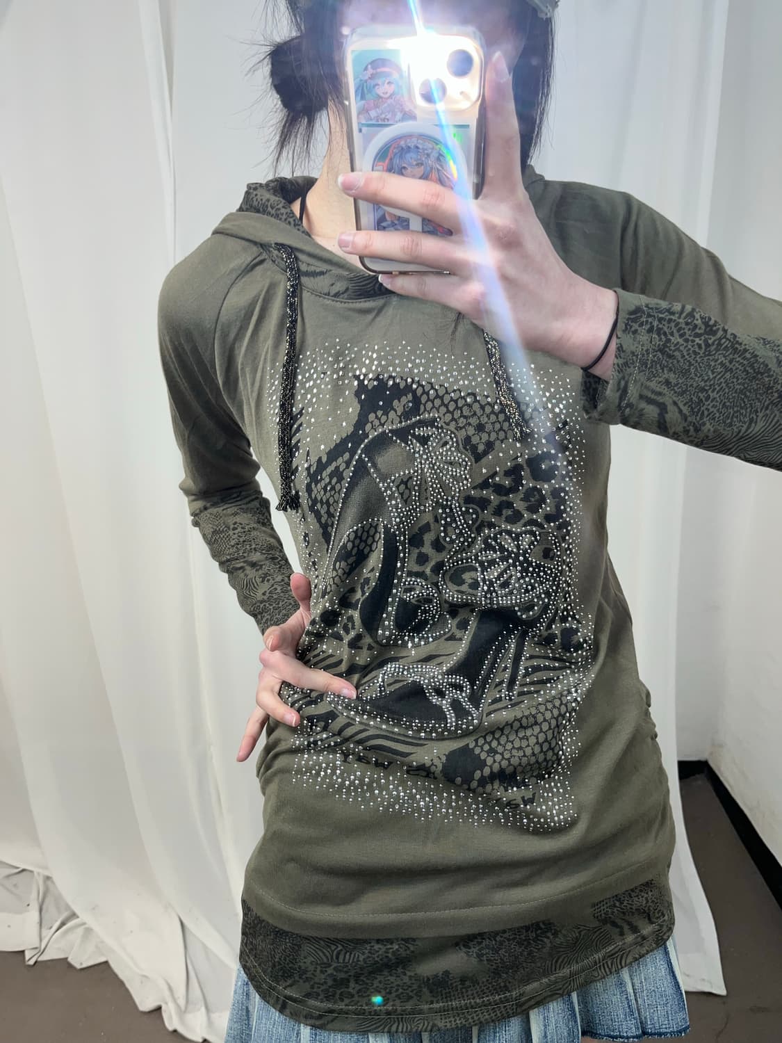 카키 Y2K 후드 롱슬리브 상품이미지5