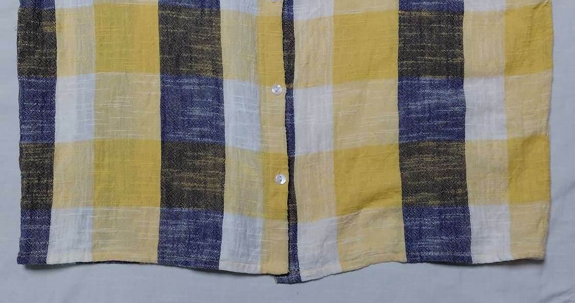 [XL] 일본 빈티지 인도 면 100% 블록 체크 밴드카라 셔츠 상품이미지3