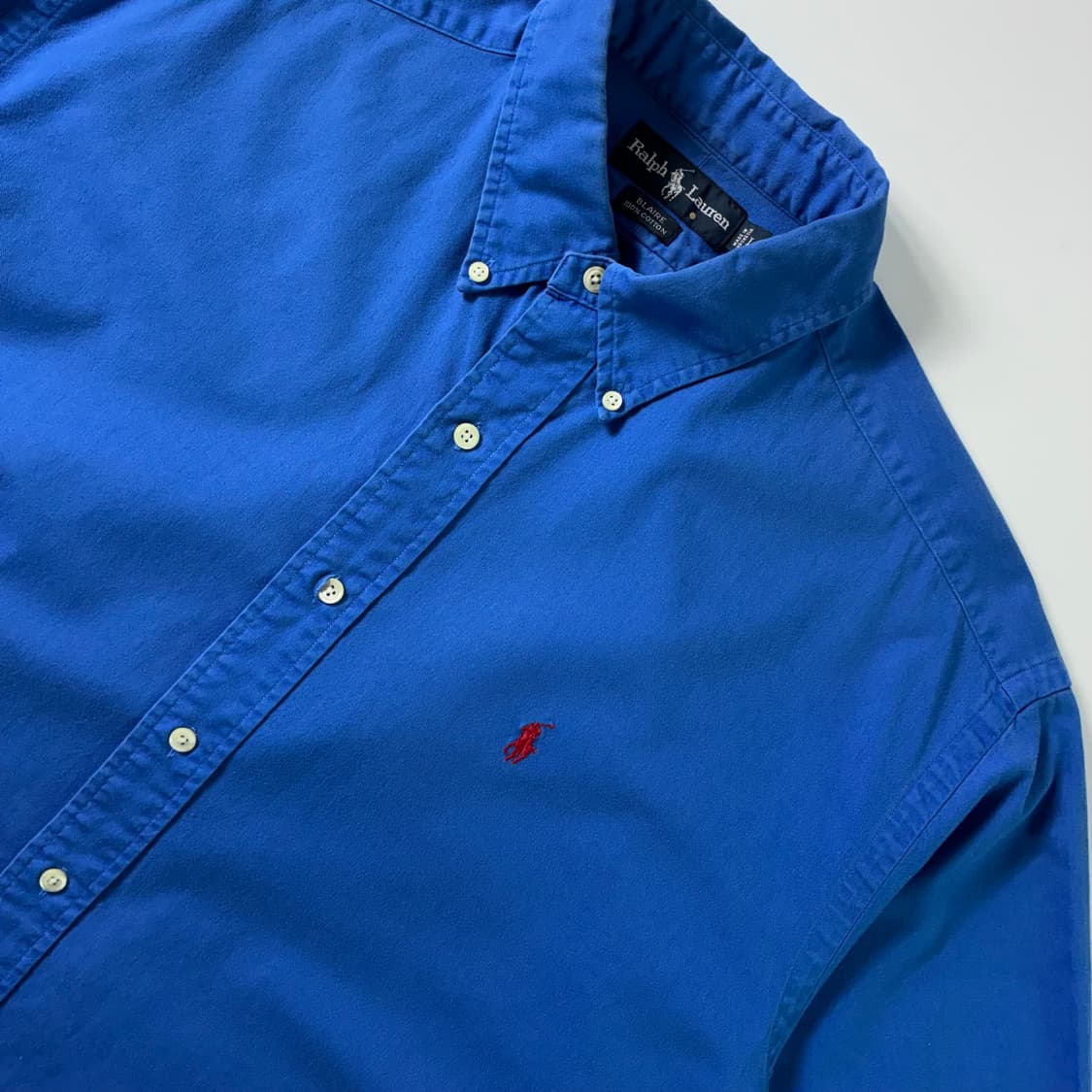 Polo  폴로 랄프로렌 자수 코튼 블루 솔리드 반팔셔츠  상품이미지3