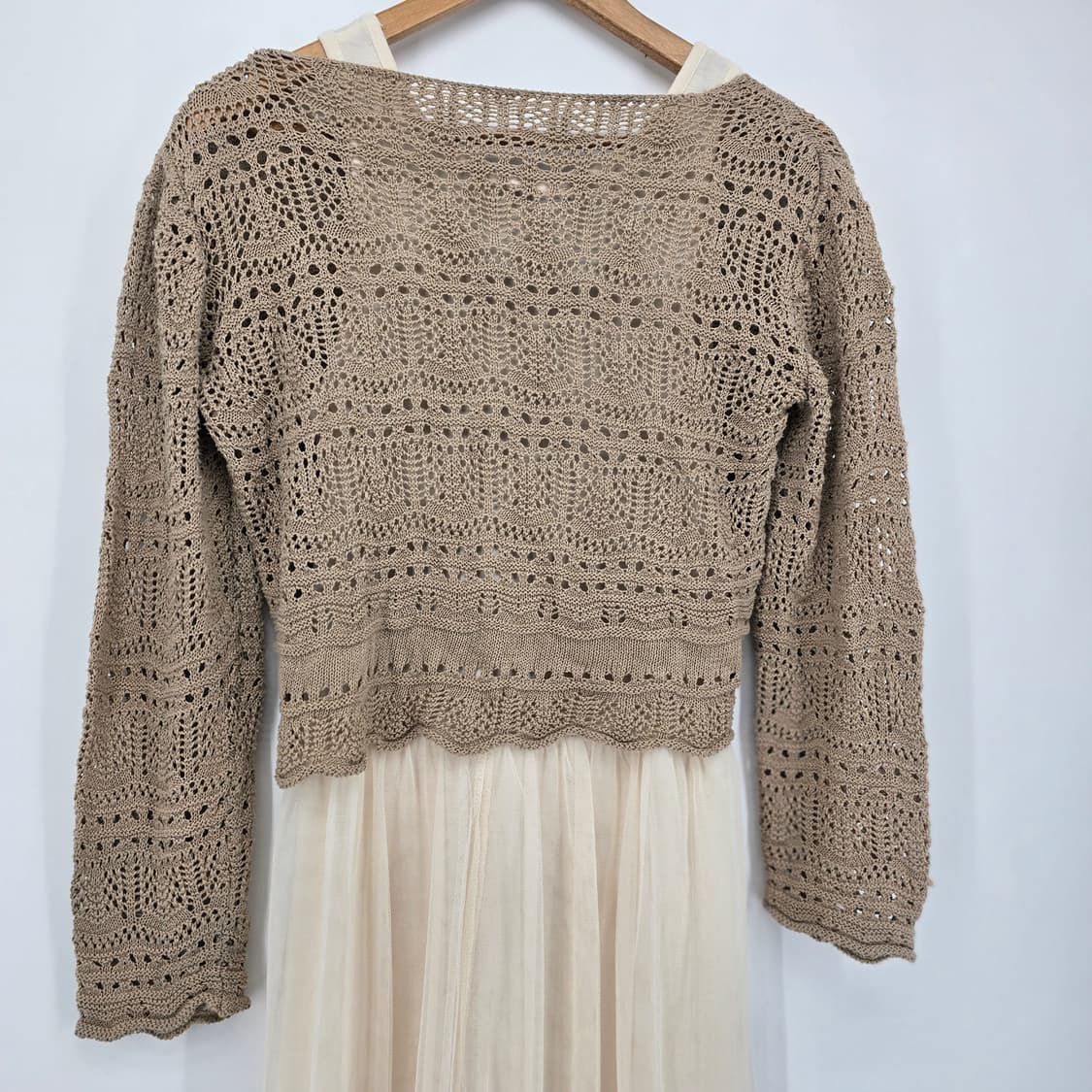 아이보리 롱 원피스 + 크로셰 가디건 코디 세트 상품이미지9