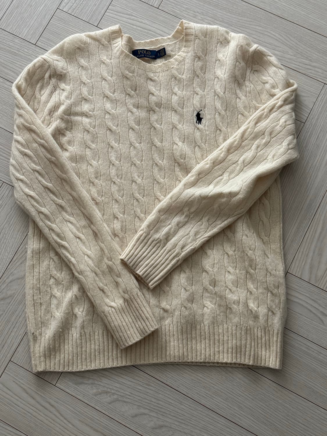 폴로 케이블니트 아이보리 라지 상품이미지1