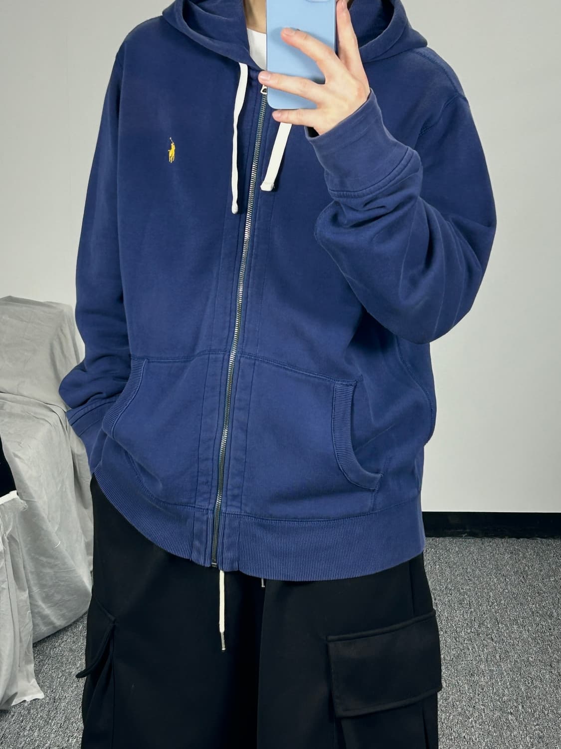폴로 랄프로렌 네이비 와플 후드집업 L   상품이미지2