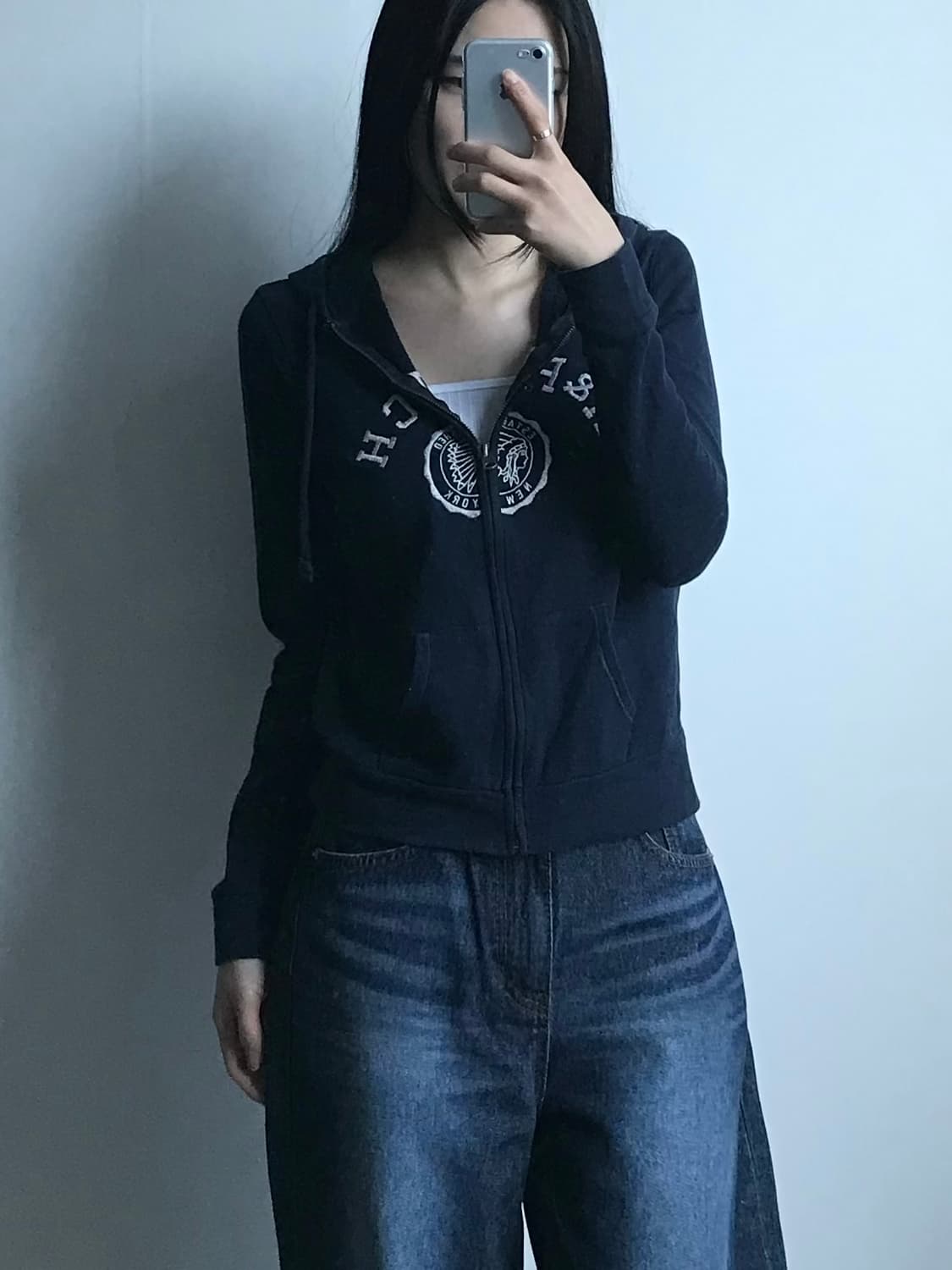 아베크롬비 y2k 와투케 네이비 딱붙 후드집업 상품이미지1