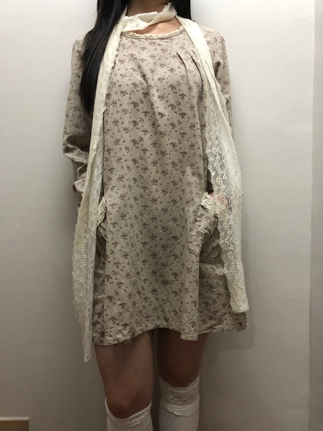 빈티지 오트밀 플라워 원피스 상품이미지1