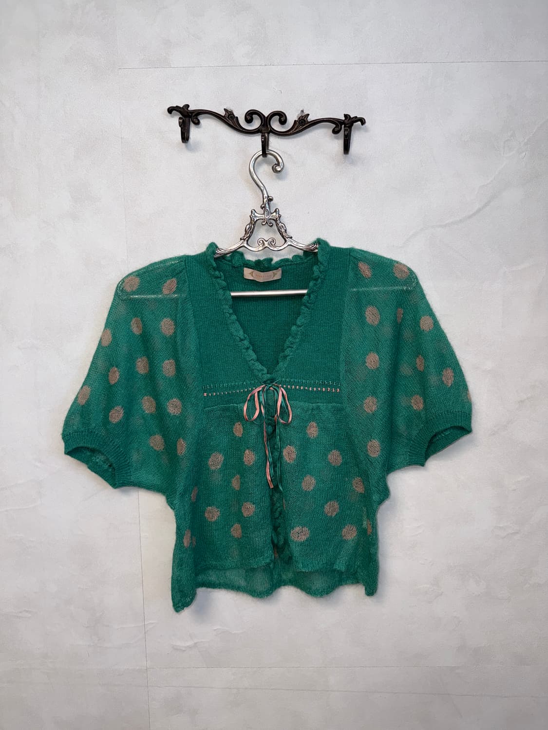 Reneevon mint pink mohair dot half 가디건 상품이미지1