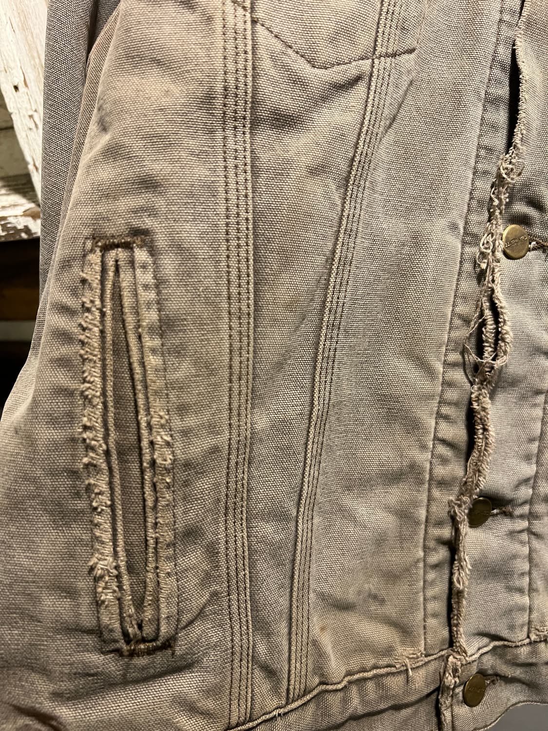 [L]90's 칼하트 USA Made 데미지드 캔버스 트러커 워크 자켓 상품이미지4