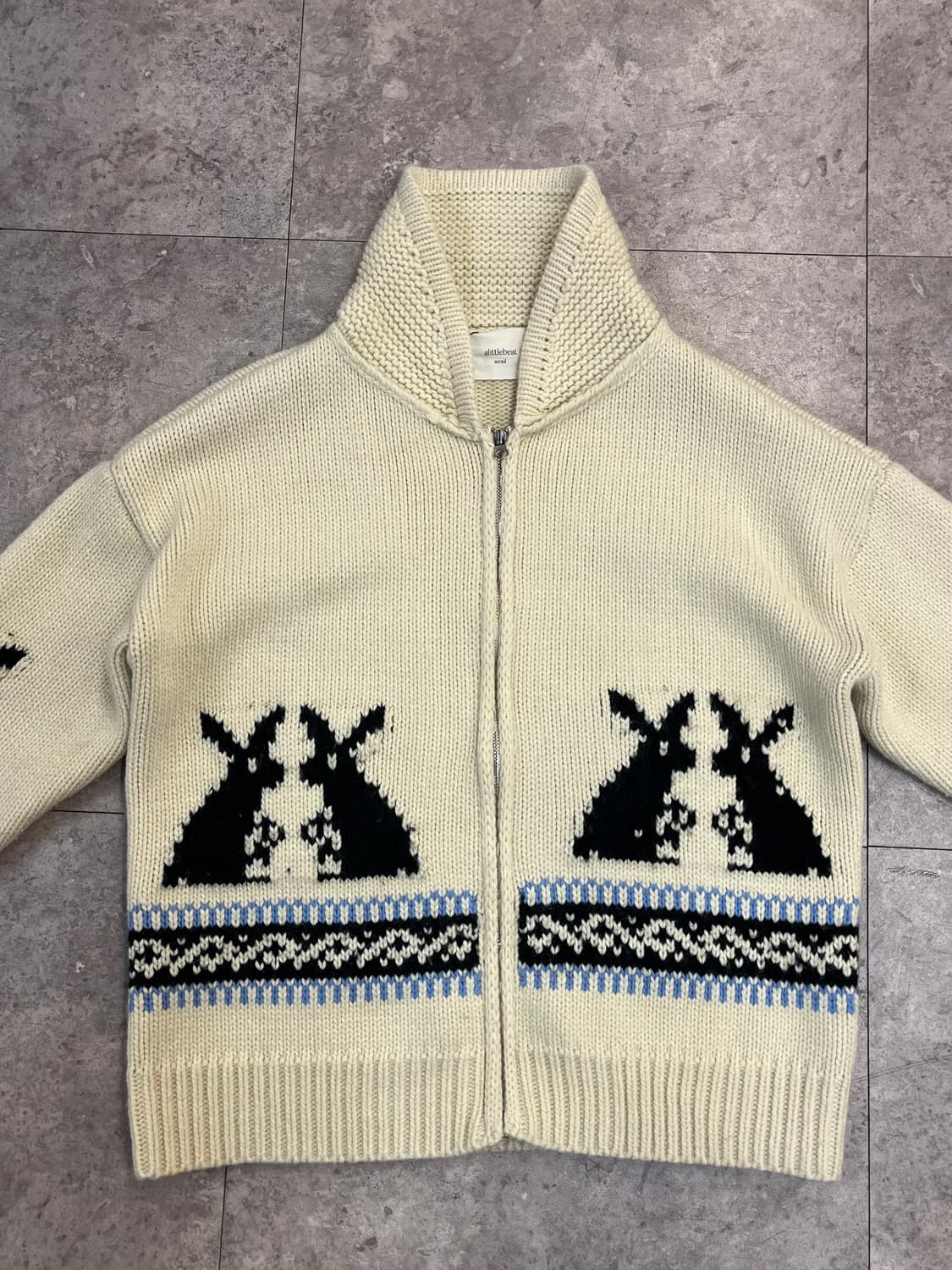 빈티지 토끼 패턴 뜨개 니트 집업 아이보리 #csz2545  상품이미지5