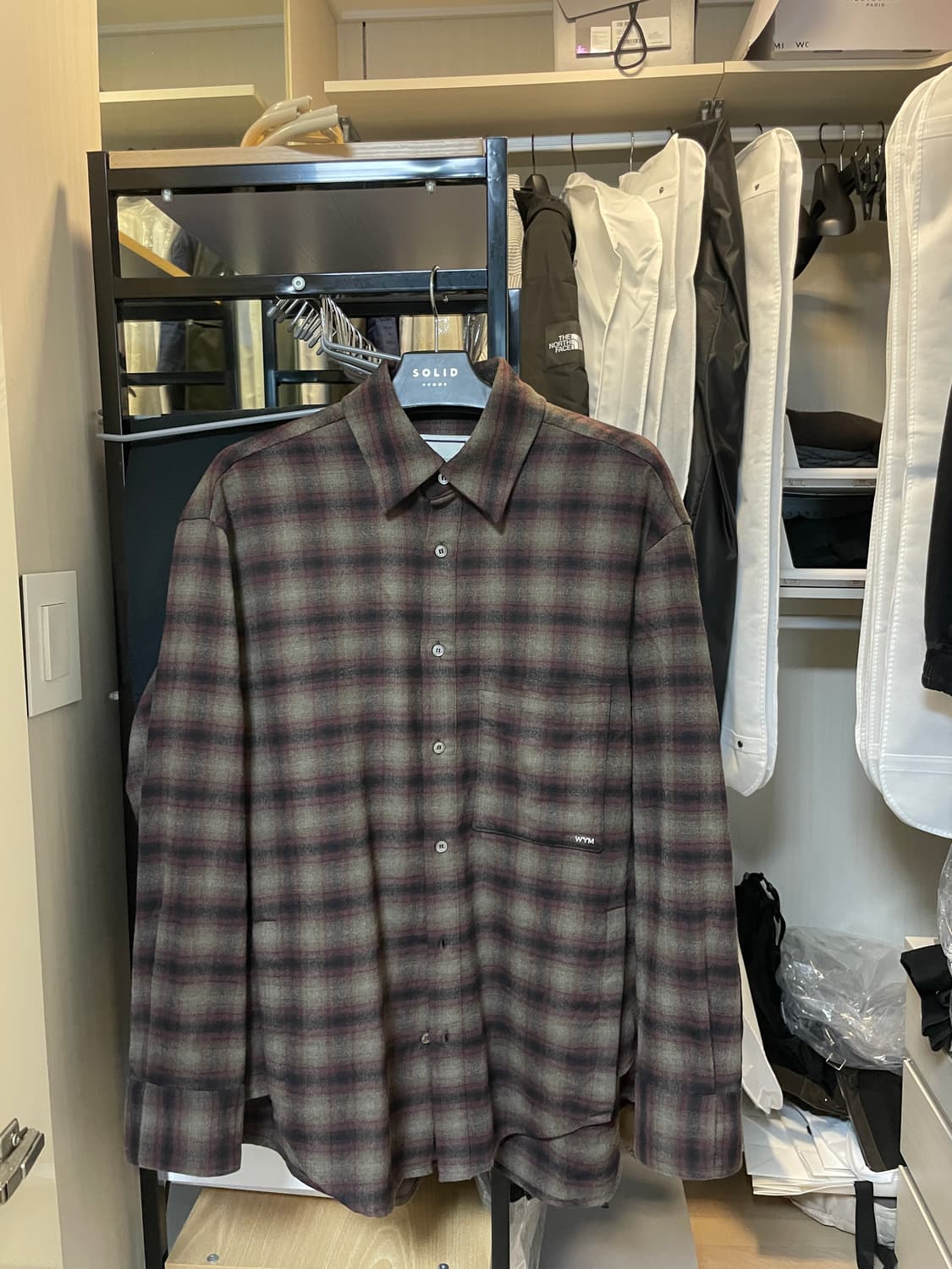 우영미 브라운 울 체크 셔츠 46사이즈 상품이미지1