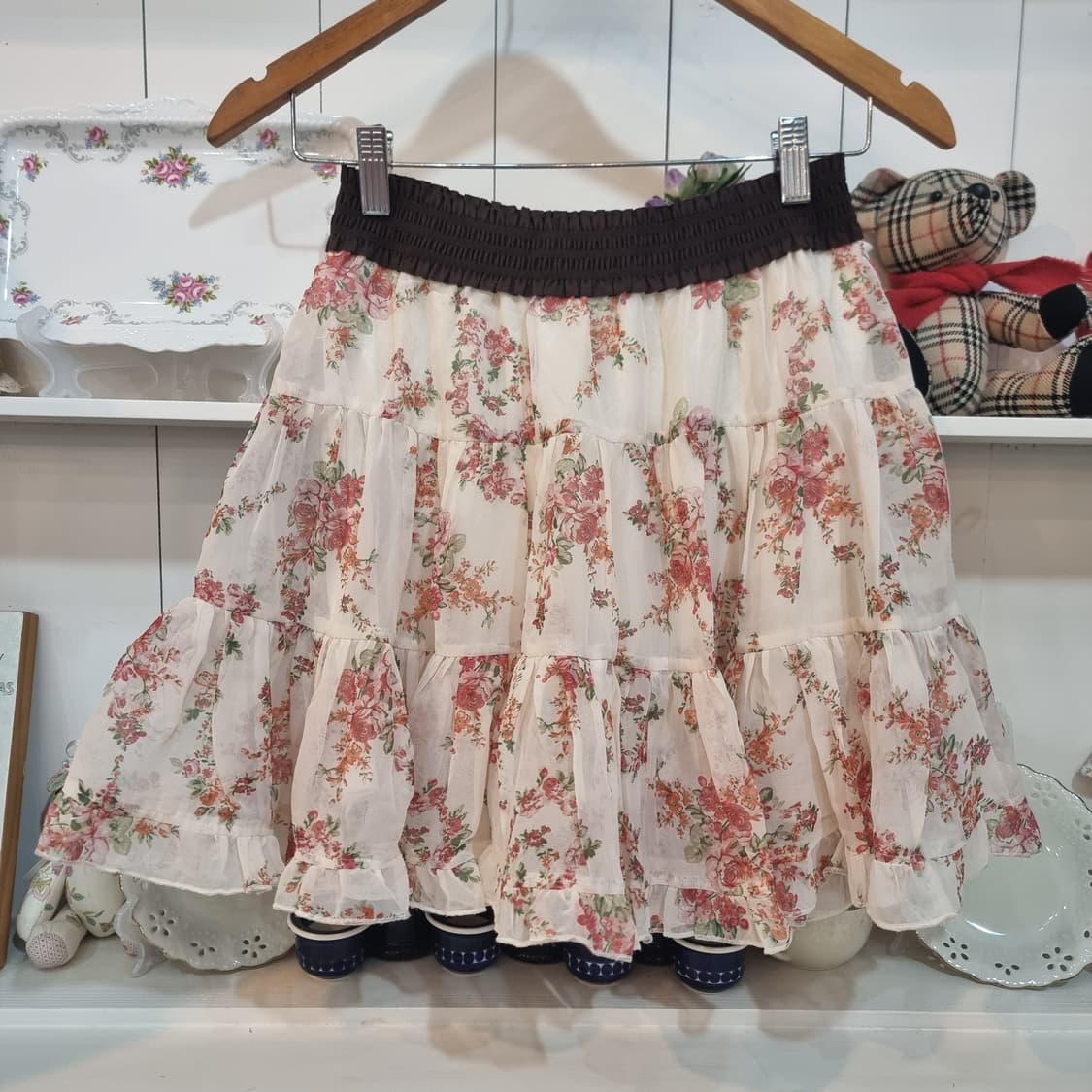 플라워 패턴 캉캉 스커트 프릴 치마 상품이미지1