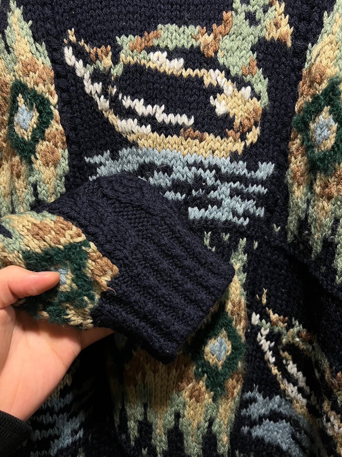 [M]90's JPN 빈티지 말라드덕 네이티브 패턴 울 니트 상품이미지4