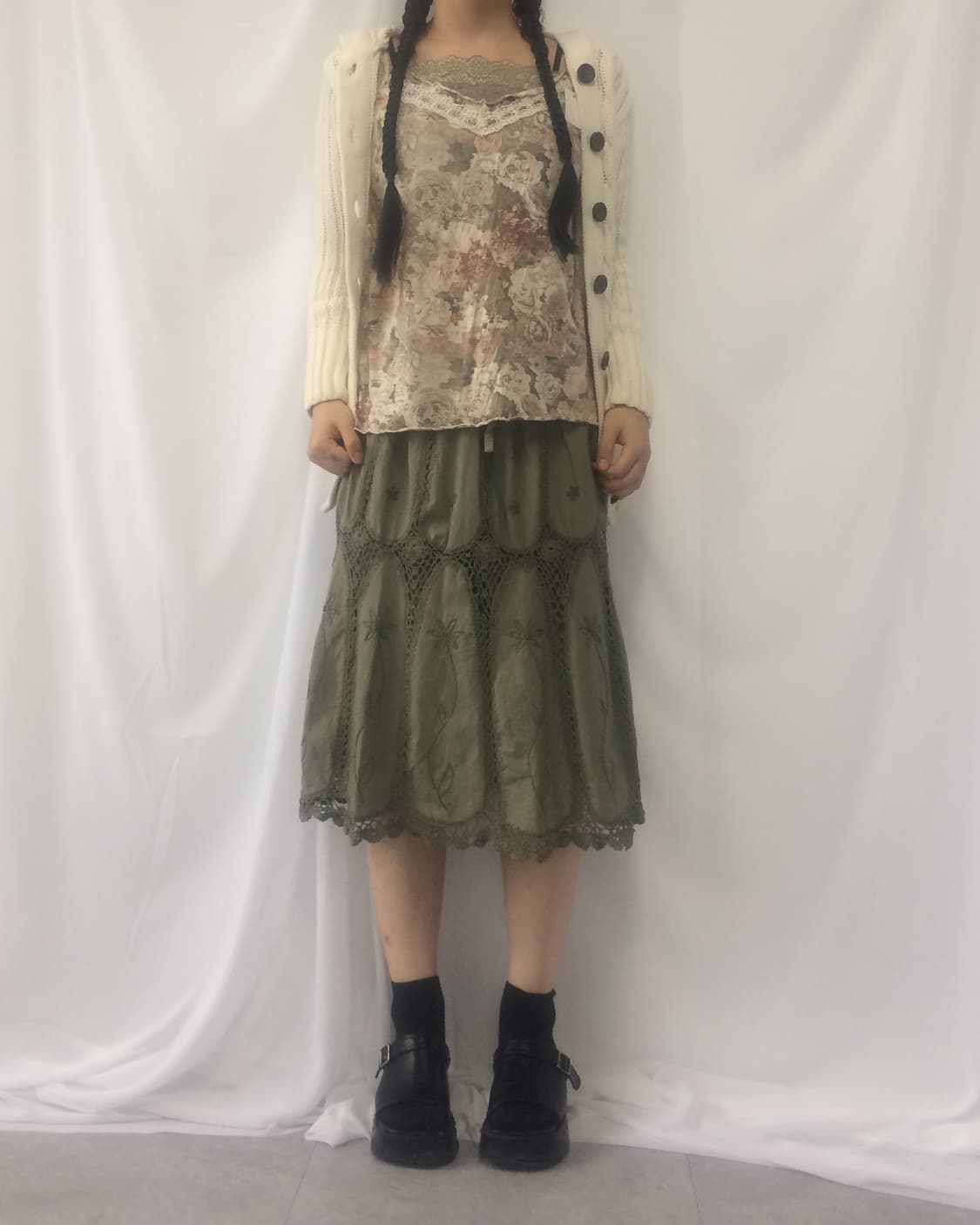 Crochet layer embroidery midi skirt 상품이미지6
