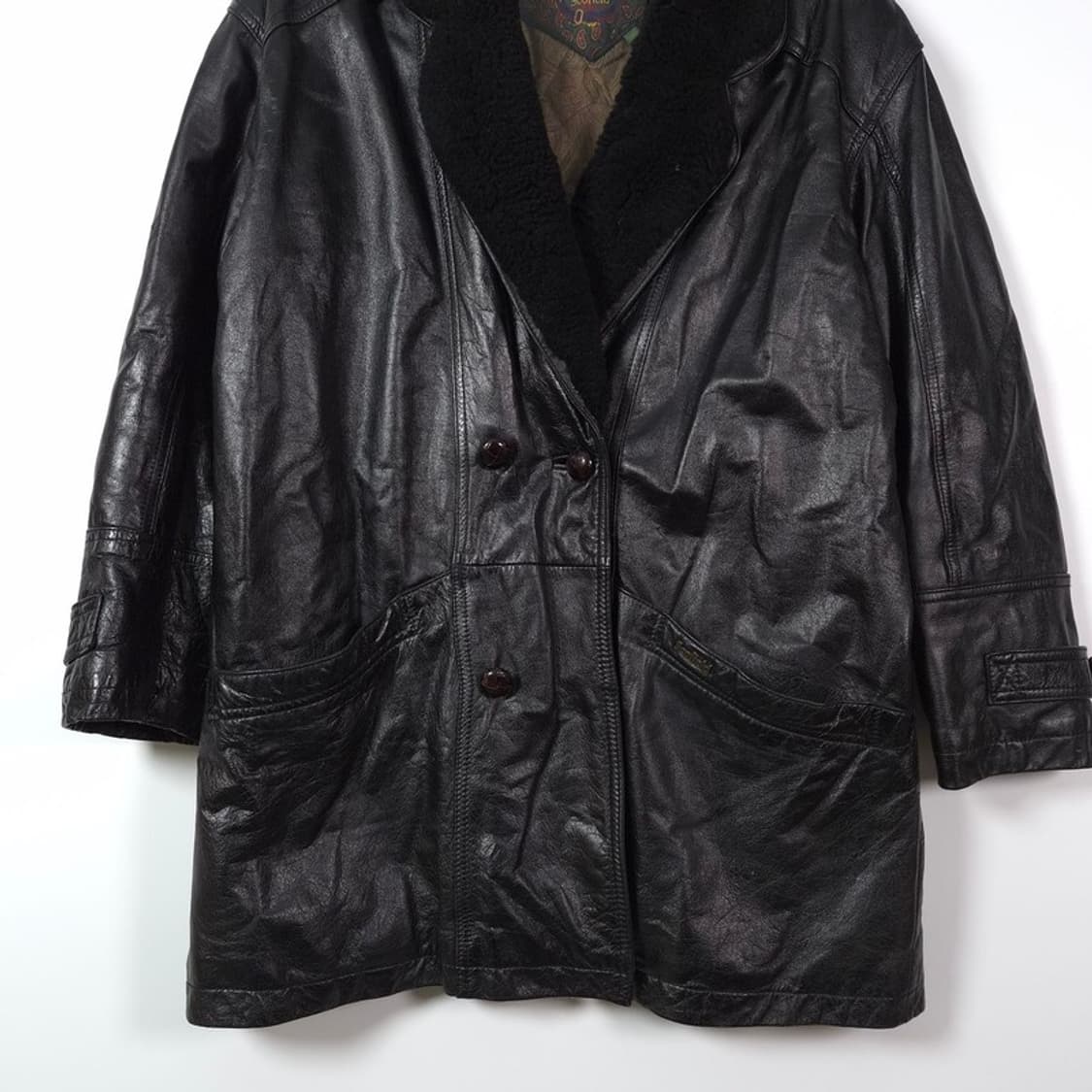 Scofield 빈티지 소가죽 양털 카라 레더 하프 코트 L 상품이미지3