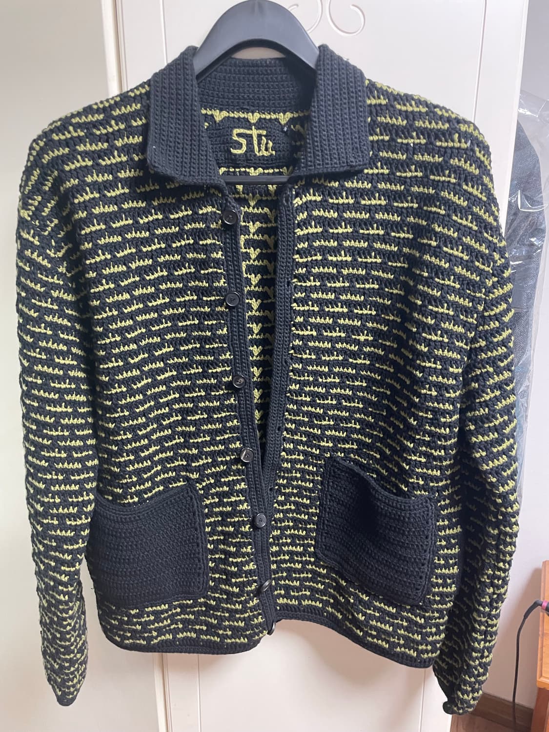 stu 핸드메이드 카라 가디건 그린 os 상품이미지2