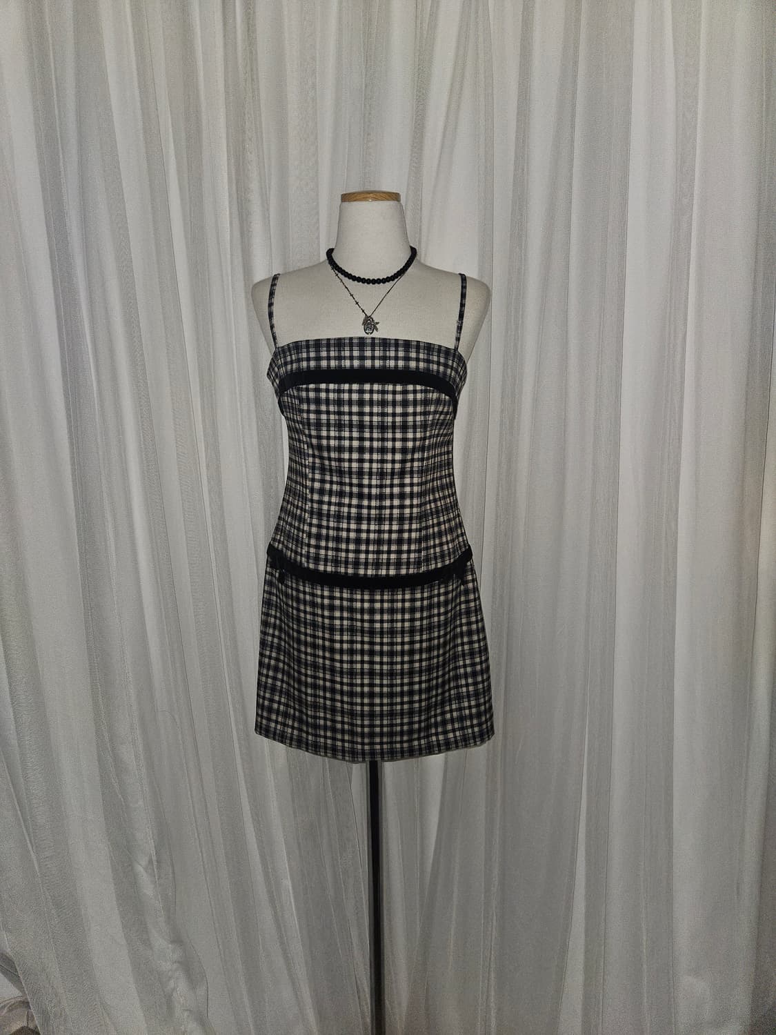 No.5 히메 체크 벨벳리본 미니 원피스 상품이미지1