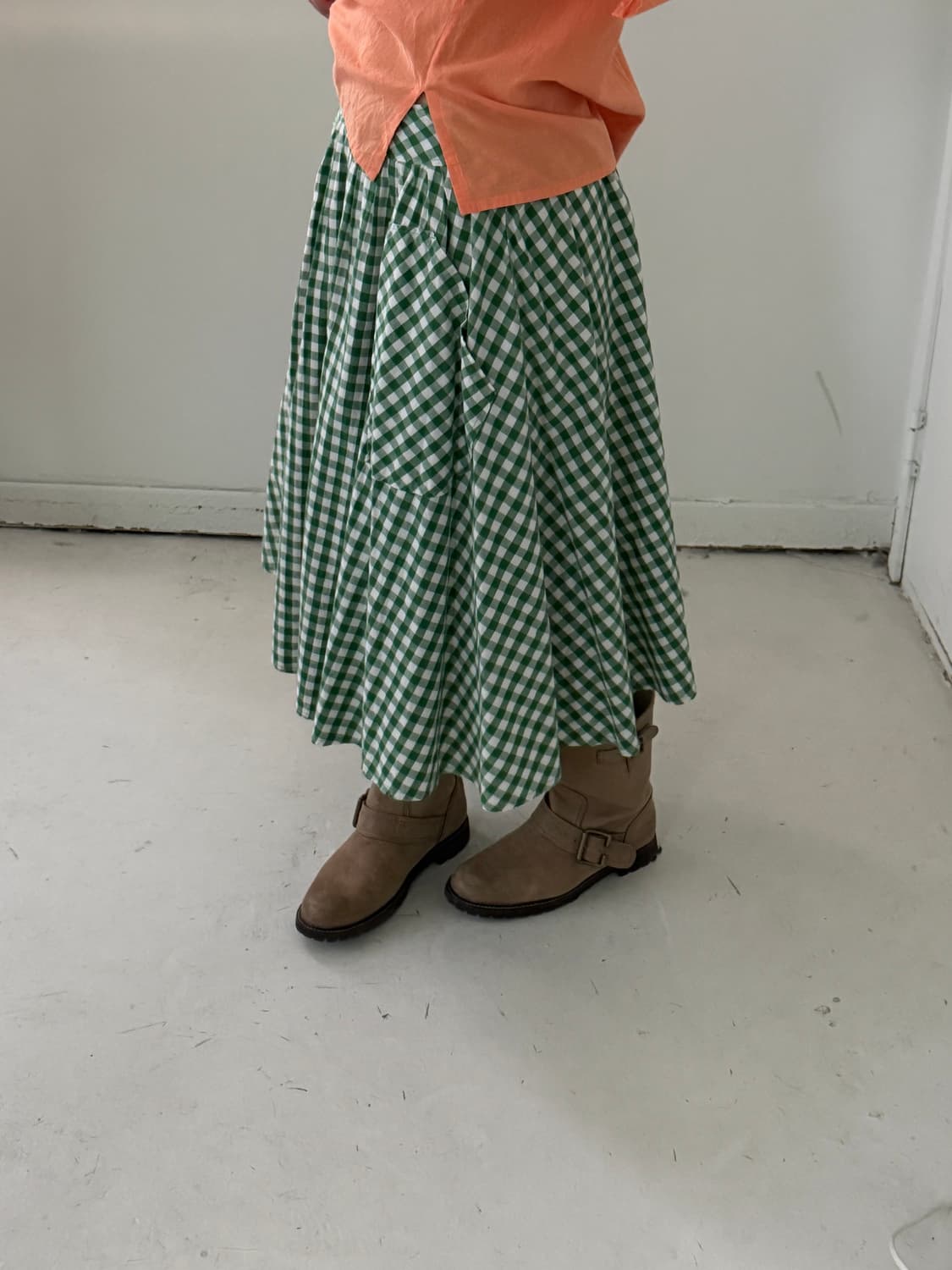 일본빈티지 그린체크 코튼 아방스커트 상품이미지2