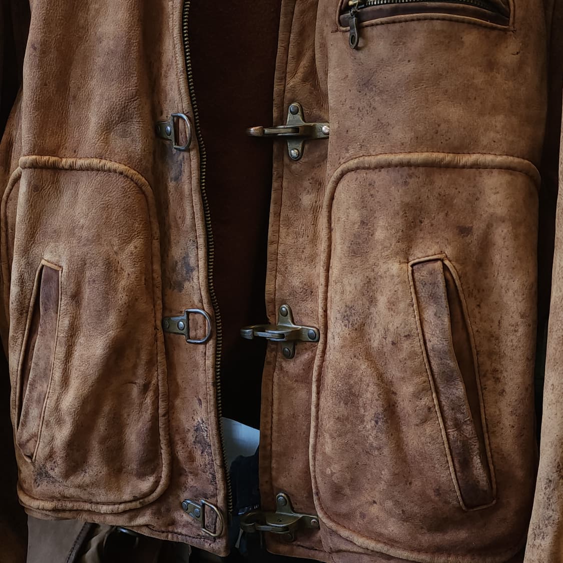 90s 프렌치 파이어맨 가죽자켓 헤비레더 바이커 봄버 레더자켓 52 상품이미지5