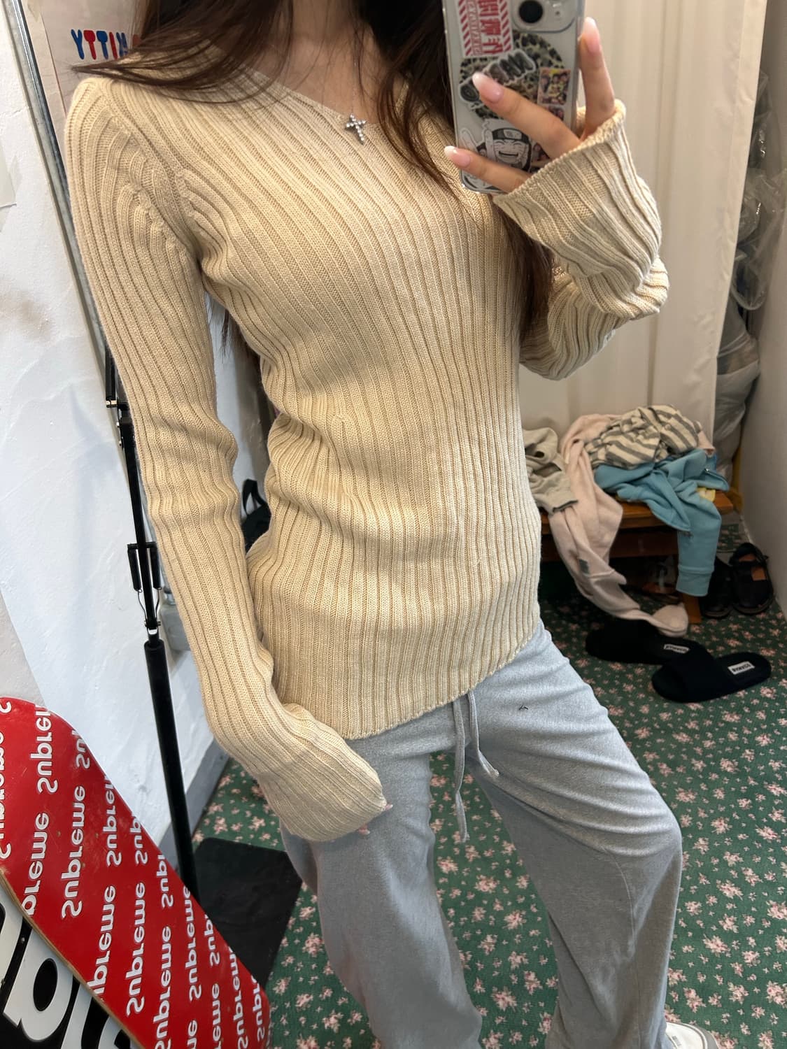 빈티지 브이넥 니트 골지 상품이미지4