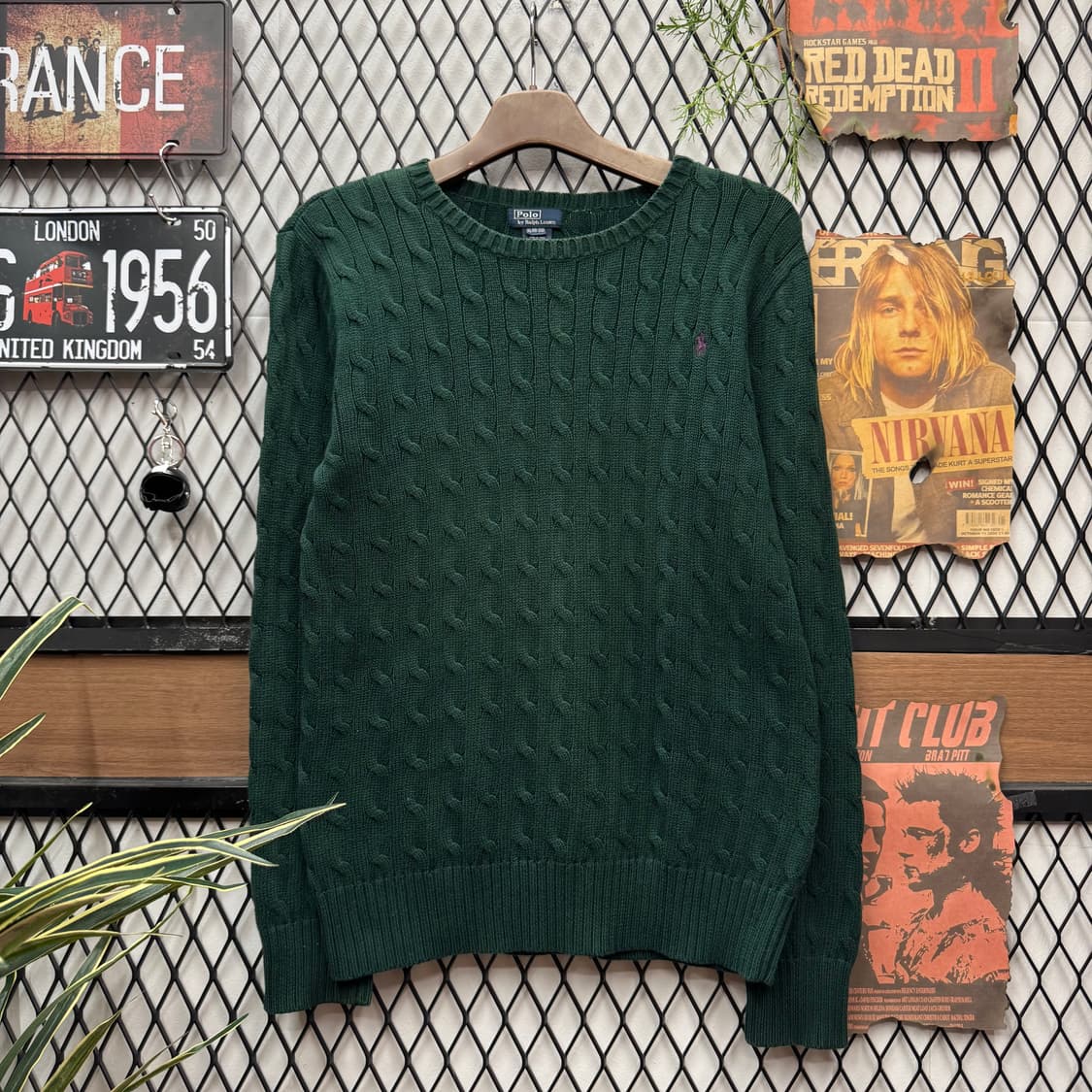 폴로 랄프로렌 케이블 니트 퍼플 포니 로고 포인트 딥그린 상품이미지1