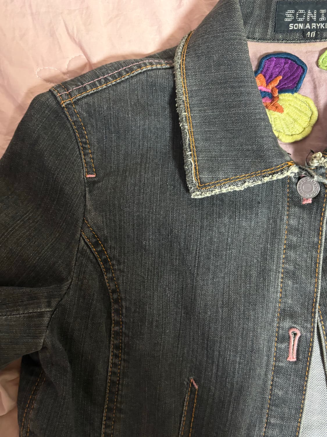 빈티지 워싱 자수 흑청자켓 상품이미지3