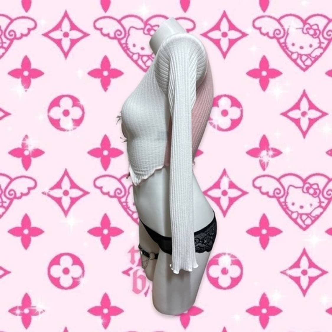 Half pink & white ribbon crop top 상품이미지6