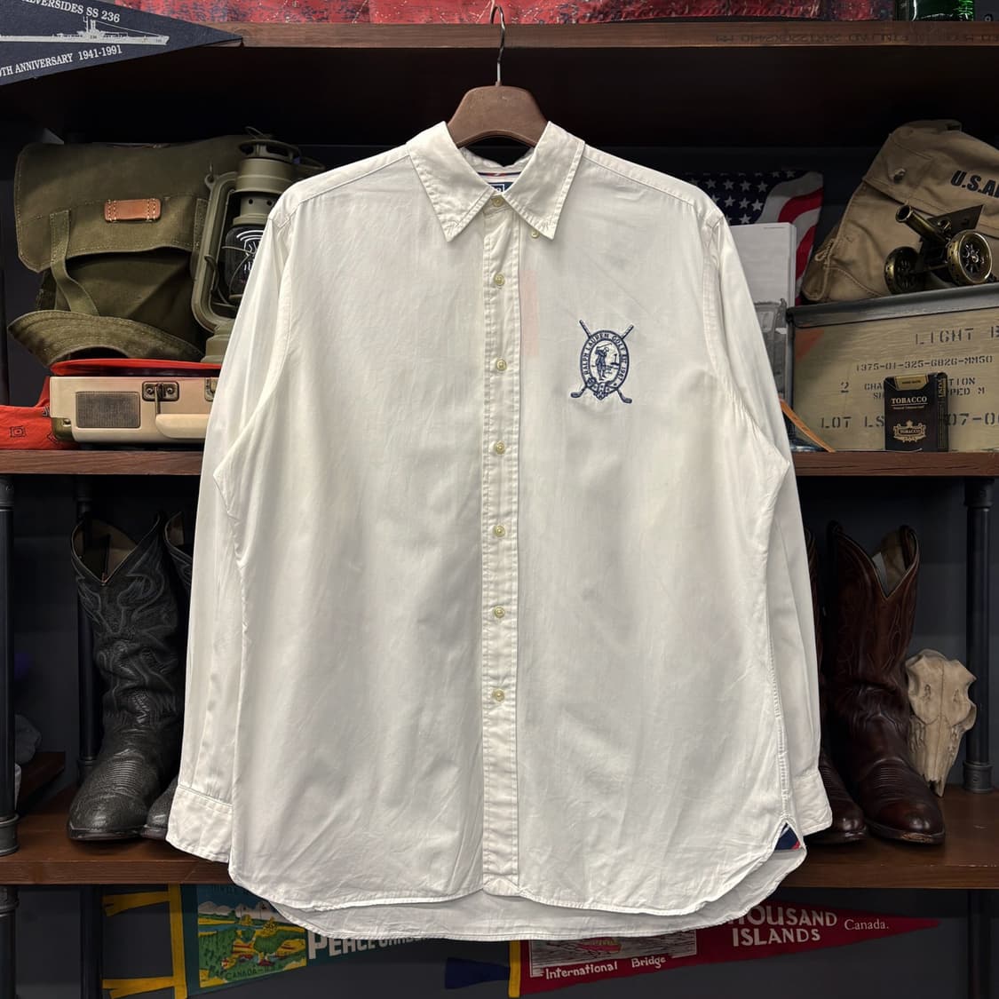 90s 폴로 랄프로렌 골프클럽 크레스트 화이트 코튼셔츠 N440 상품이미지1