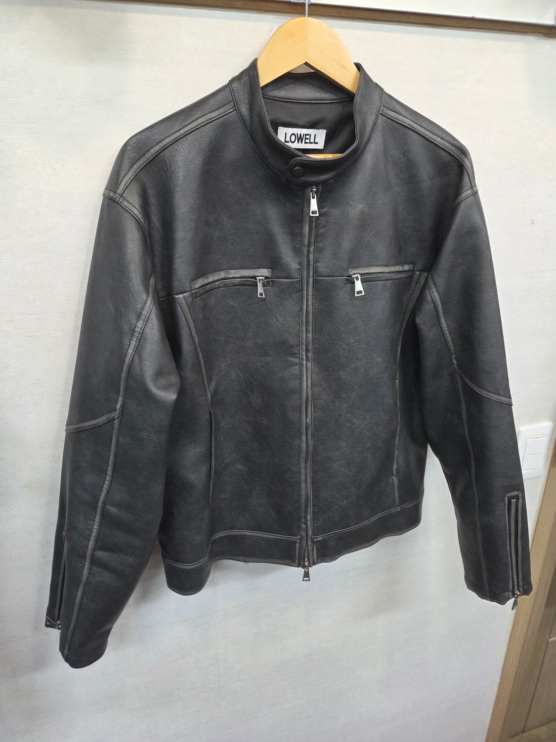 Lowell 빈티지워싱 레더 라이더자켓 대략 xl 상품이미지4