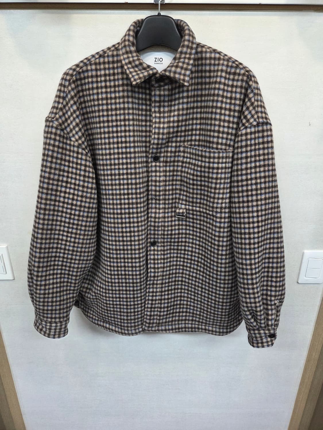 지오송지오 안감플리스 사이드 포켓 체크 점퍼형 셔츠 xl 상품이미지1