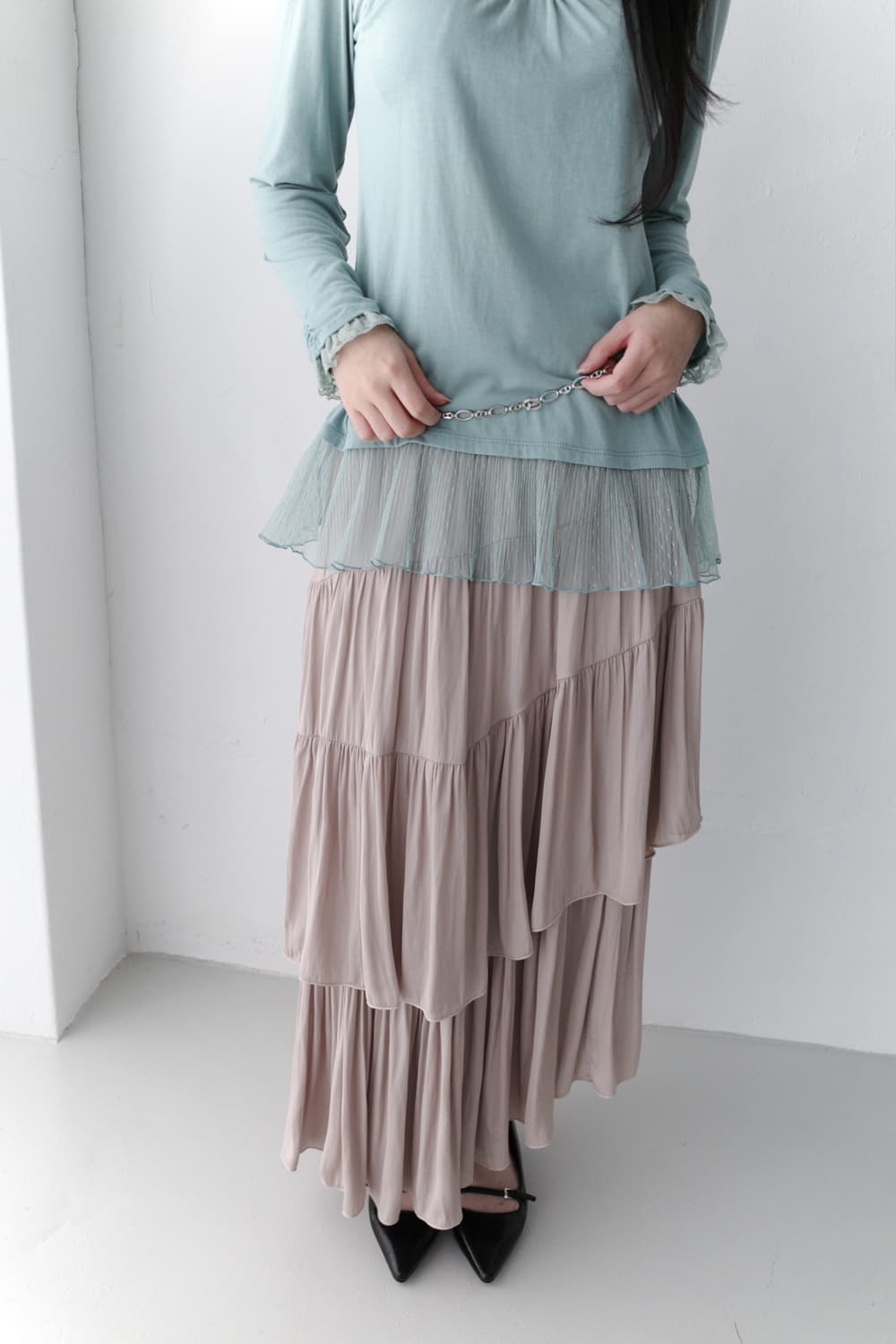 unbalanced shirring skirt  상품이미지5