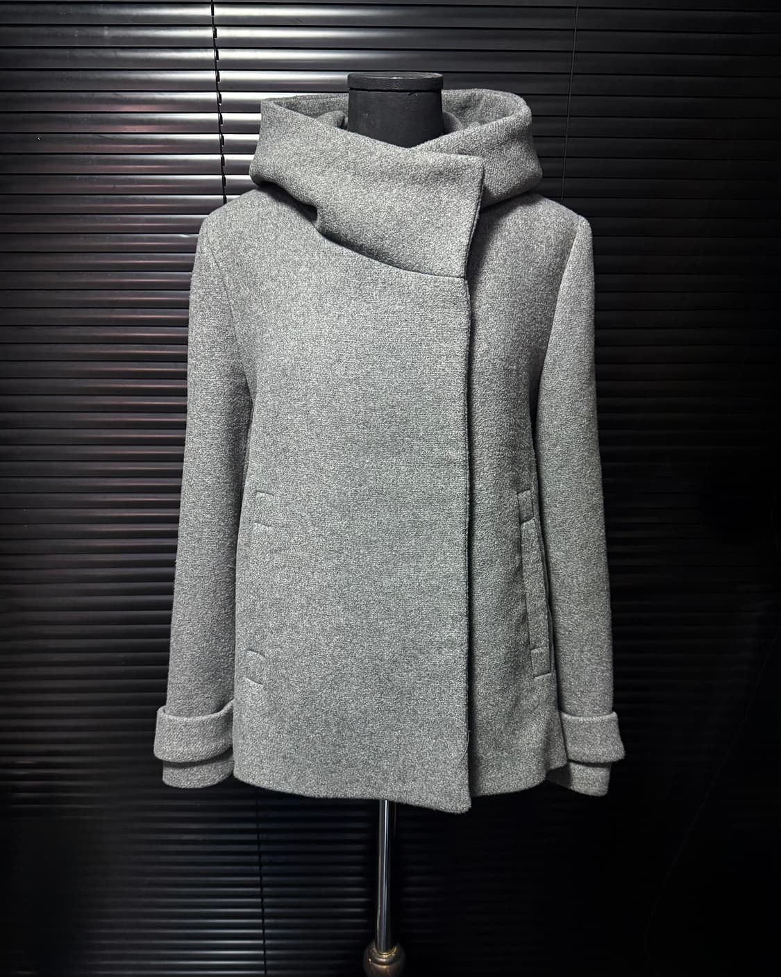 자라 베이직 라인 하이넥 후드 여성 숏 코트 회색 그레이 M 95 케이프 상품이미지1