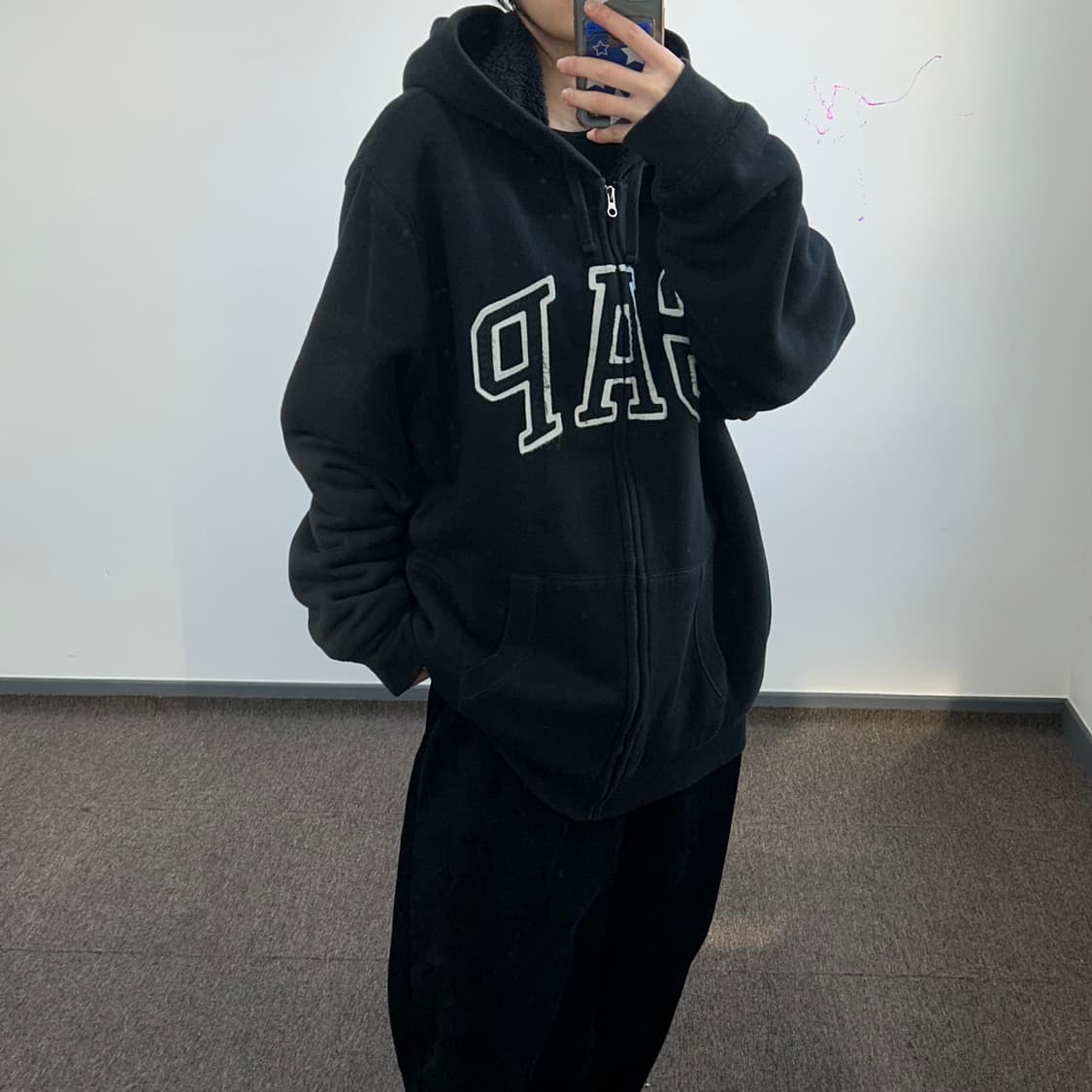 Gap 갭 블랙 퍼 안감 후드집업  상품이미지2