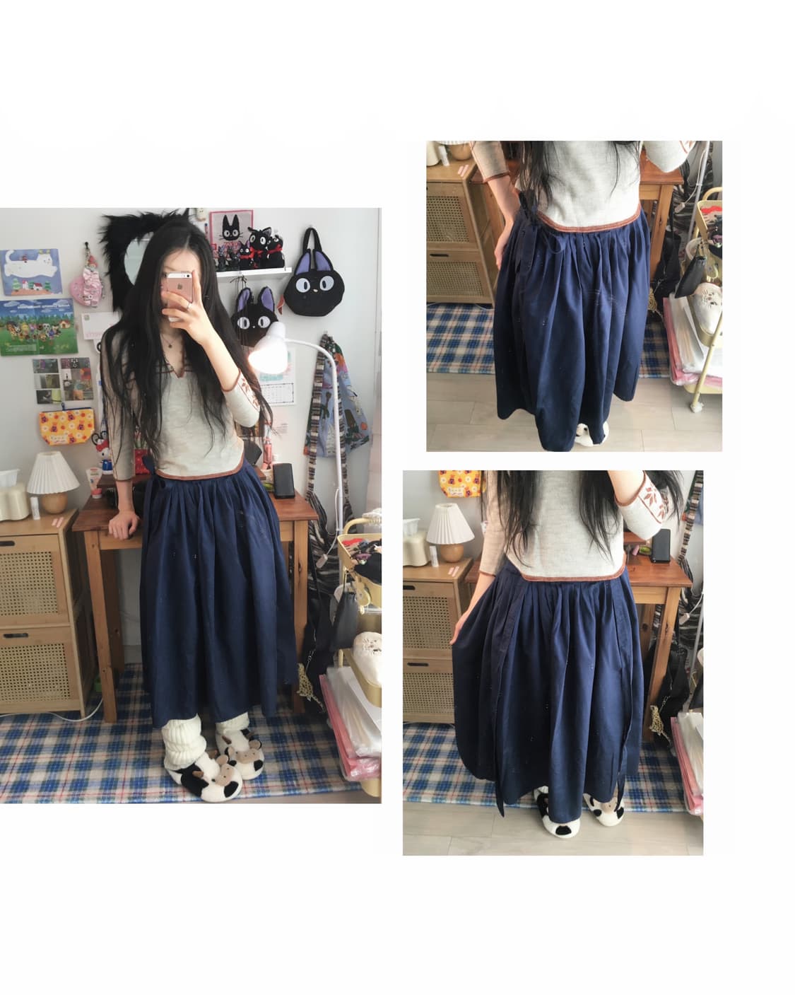vintage pleated volume long skirt navy 상품이미지1