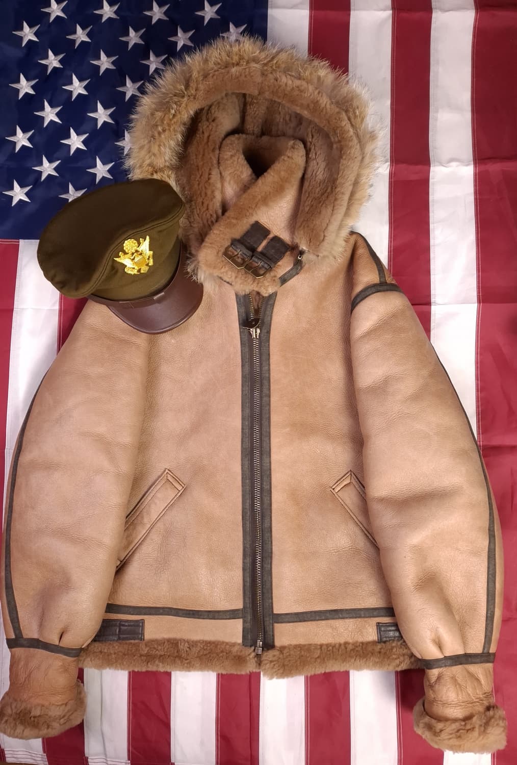 90's 국내산 미공군 B-3 TYPE 천연가죽 항공 폭격기 무스탕 상품이미지1