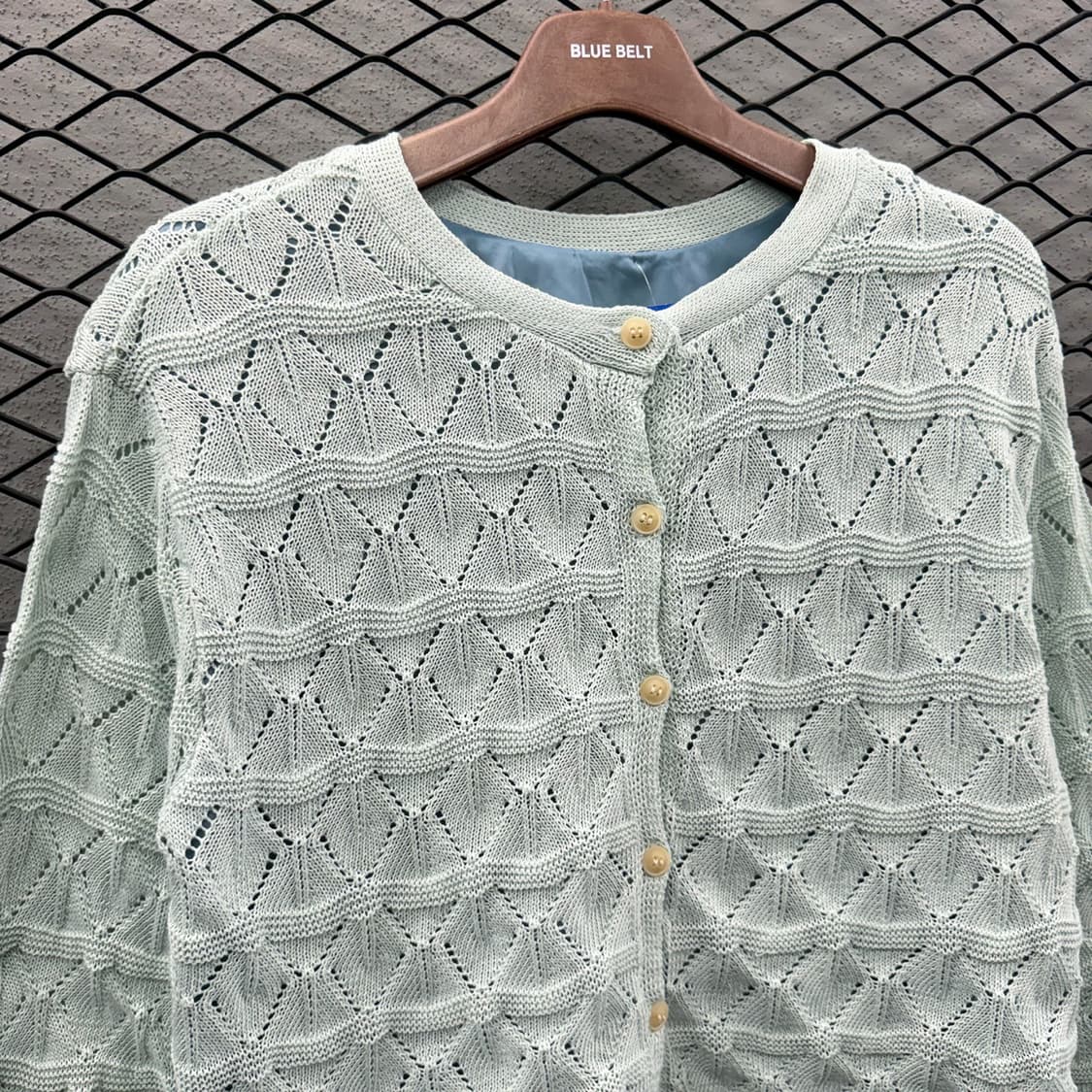 JPN VINTAGE 스카시 가디건 웨이빙 패턴 밑단 레이스 디테일 민트 상품이미지4