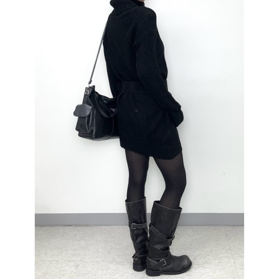 빈티지 블랙 케이블 니트 원피스 상품이미지4