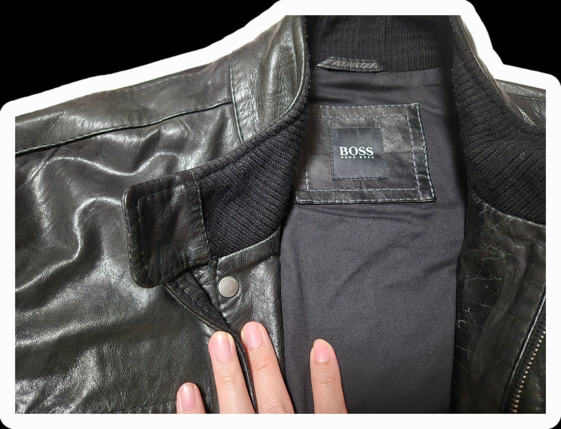 Hugo Boss 블랙 램 가죽 하이넥 바이커 자켓 상품이미지2