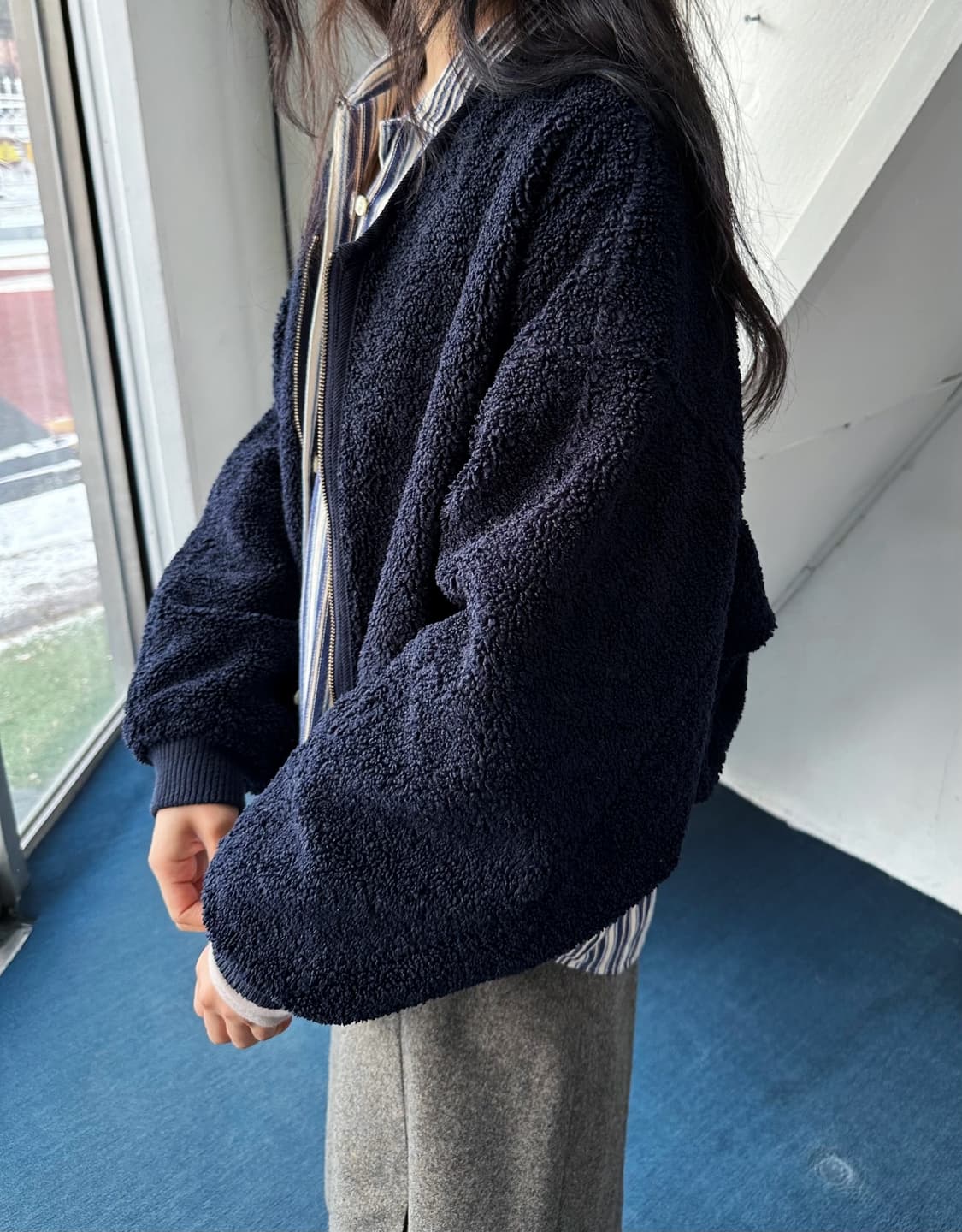 Design neck fleece wide blouson 상품이미지8