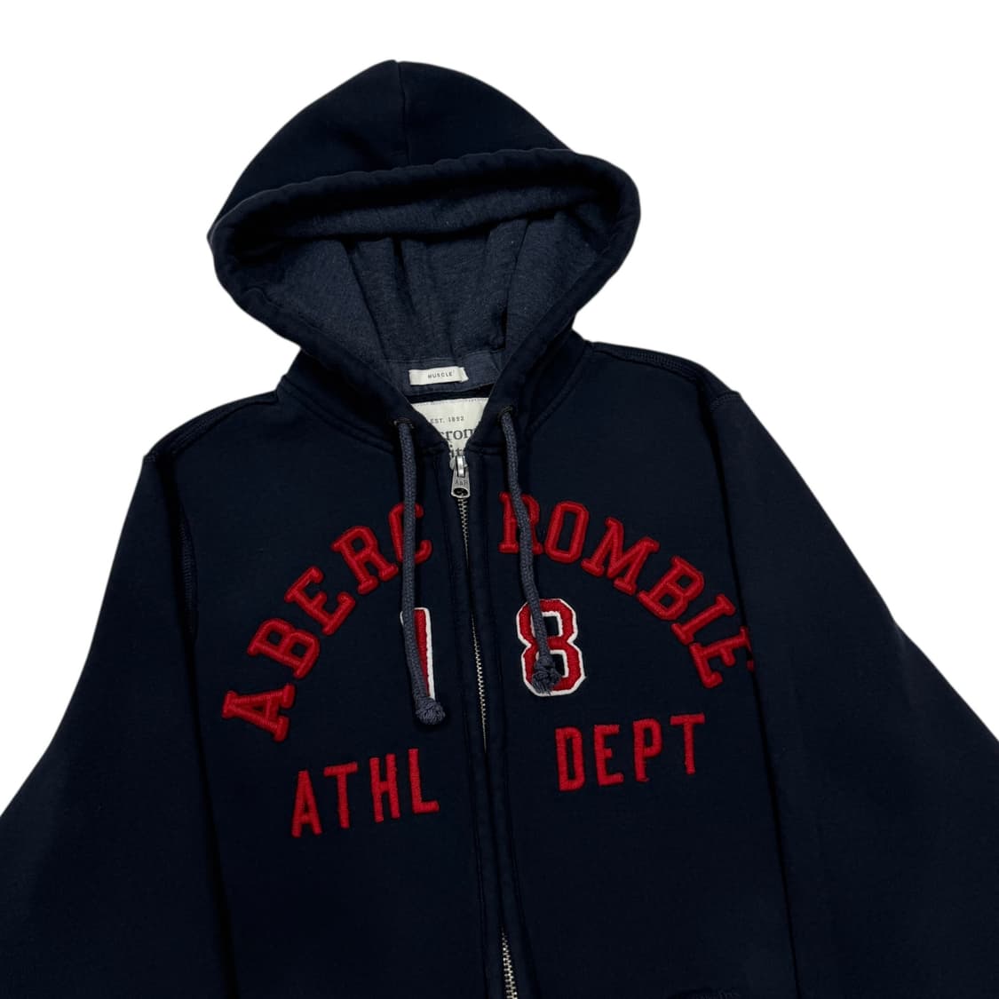 아베크롬비 빈티지 스펠로고 Y2K 기모 후드집업 자켓 네이비 레드 L 상품이미지2