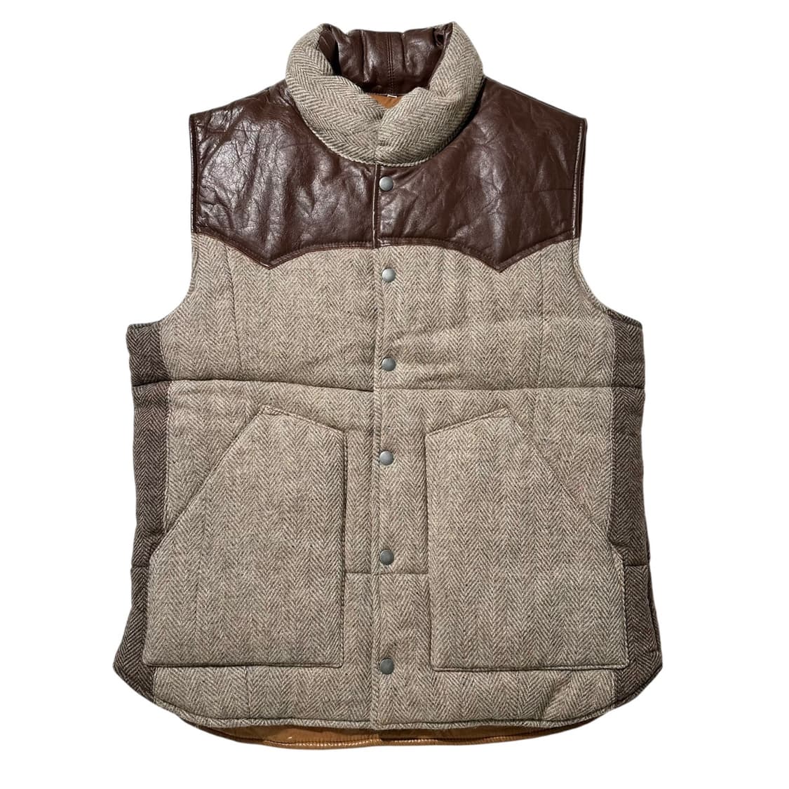 해리스 트위드 헤링본 레더 배색 웨스턴 패딩 베스트 상품이미지1