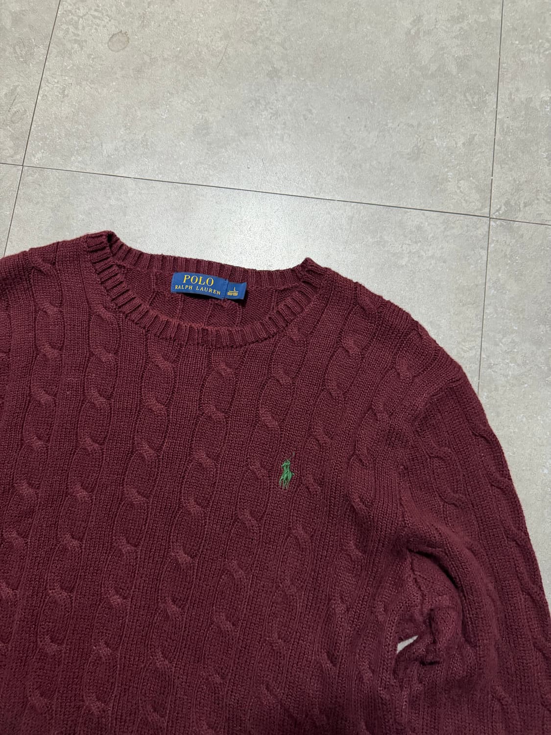 랄프로렌 폴로 버건디 케이블 빈티지 코튼 니트  100size   상품이미지4