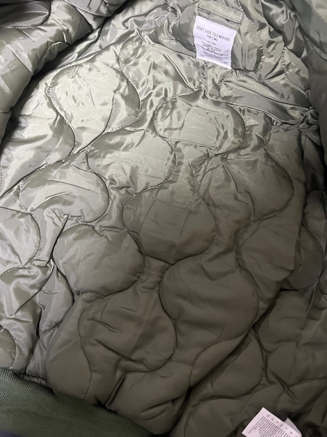 CWU-45P 플라이트 자켓 올리브 L 새상품 칸예웨스트맛 상품이미지6