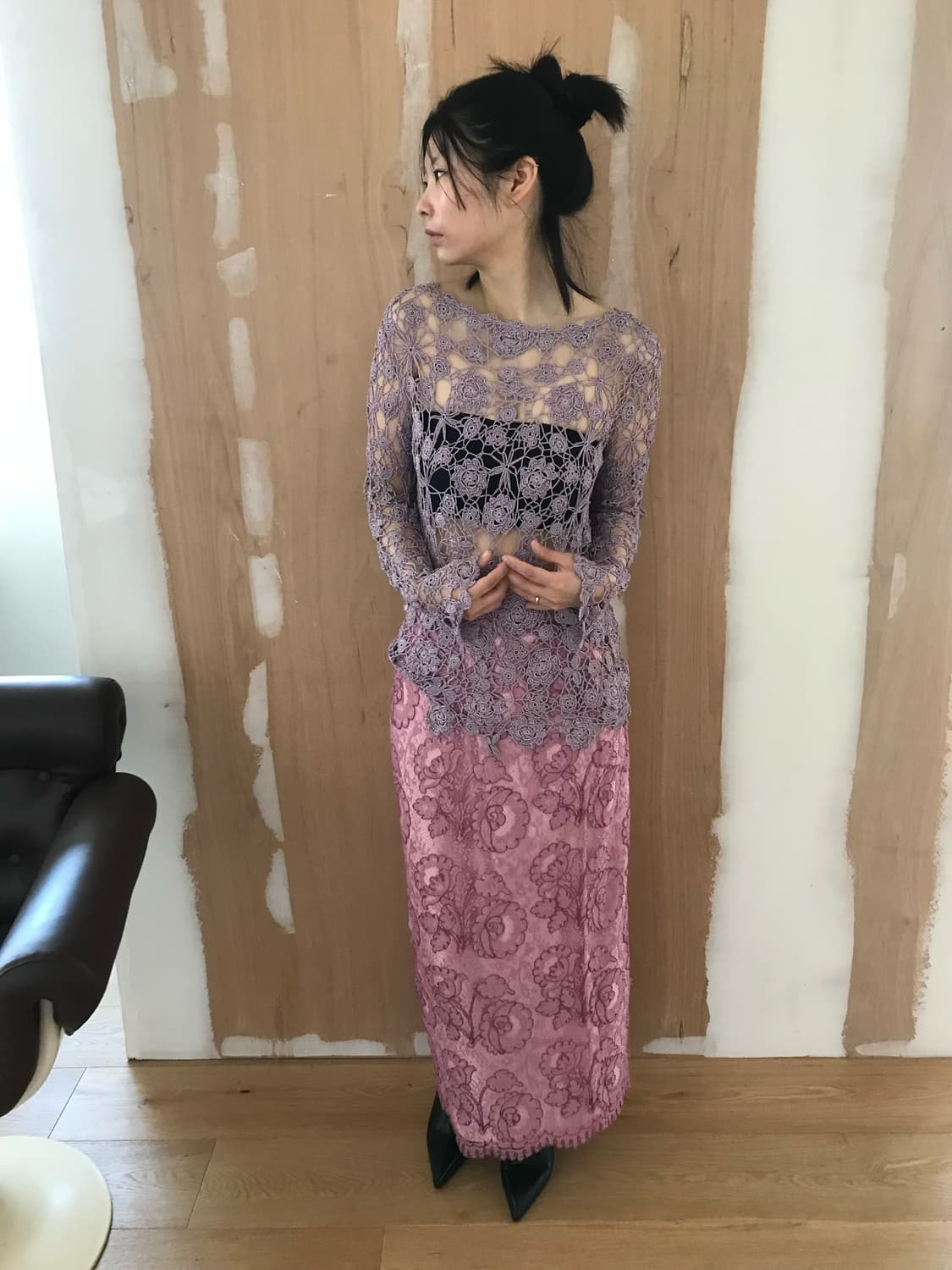 vintage pink lace skirt 상품이미지4