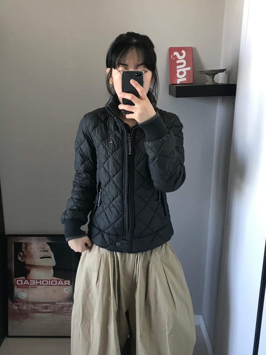 타미힐피거 로고 카키 퀄팅 패딩 상품이미지2