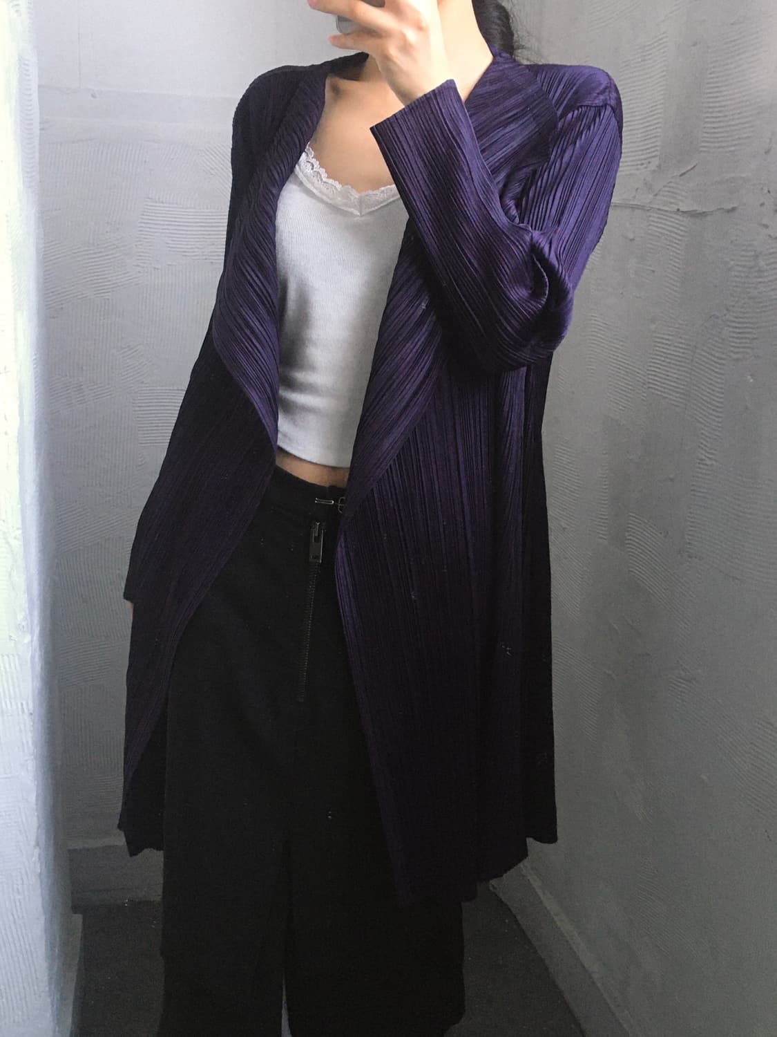 Pleats Please 플리츠플리즈 퍼플 오픈 롱 가디건  상품이미지2